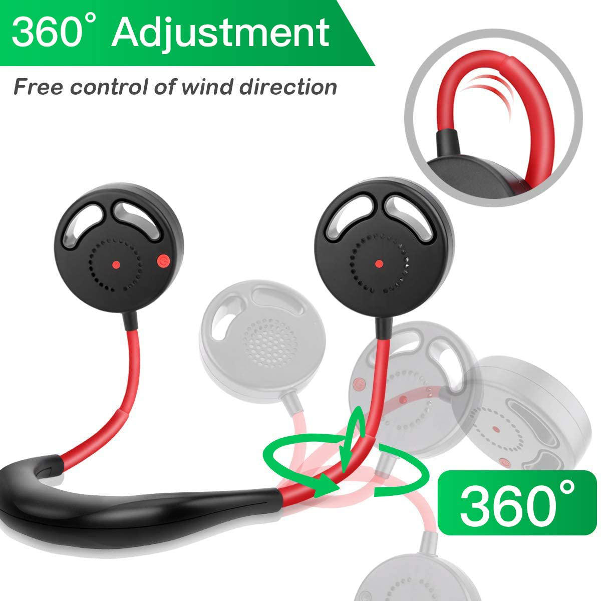Rynx | Hands-free Portable Neck Fan, Mini USB Bladeless Personal Fan with Neck Hanging Design USB Rechargeable Battery with 3 Speeds Adjustable Airflow, 2 Fan Speeds for Travel Outdoor Office Home Sports