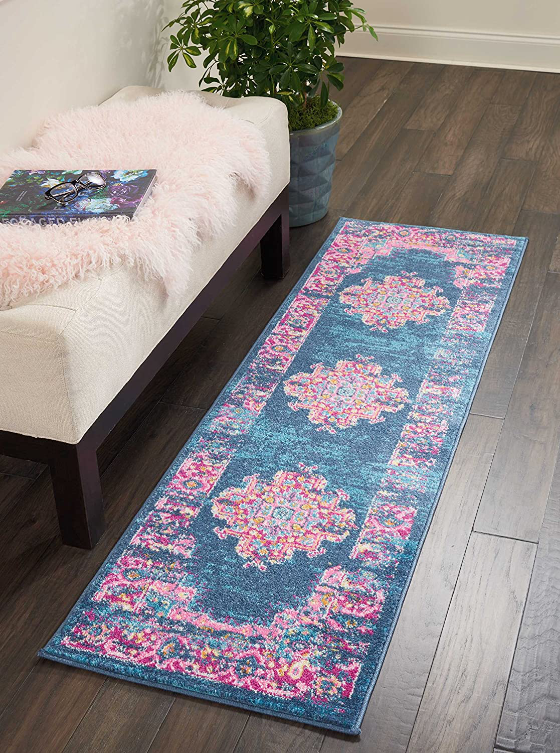 Rynx | Nourison Passion Traditional Area Rug, 1'10" x 6', Blue, 6 Feet