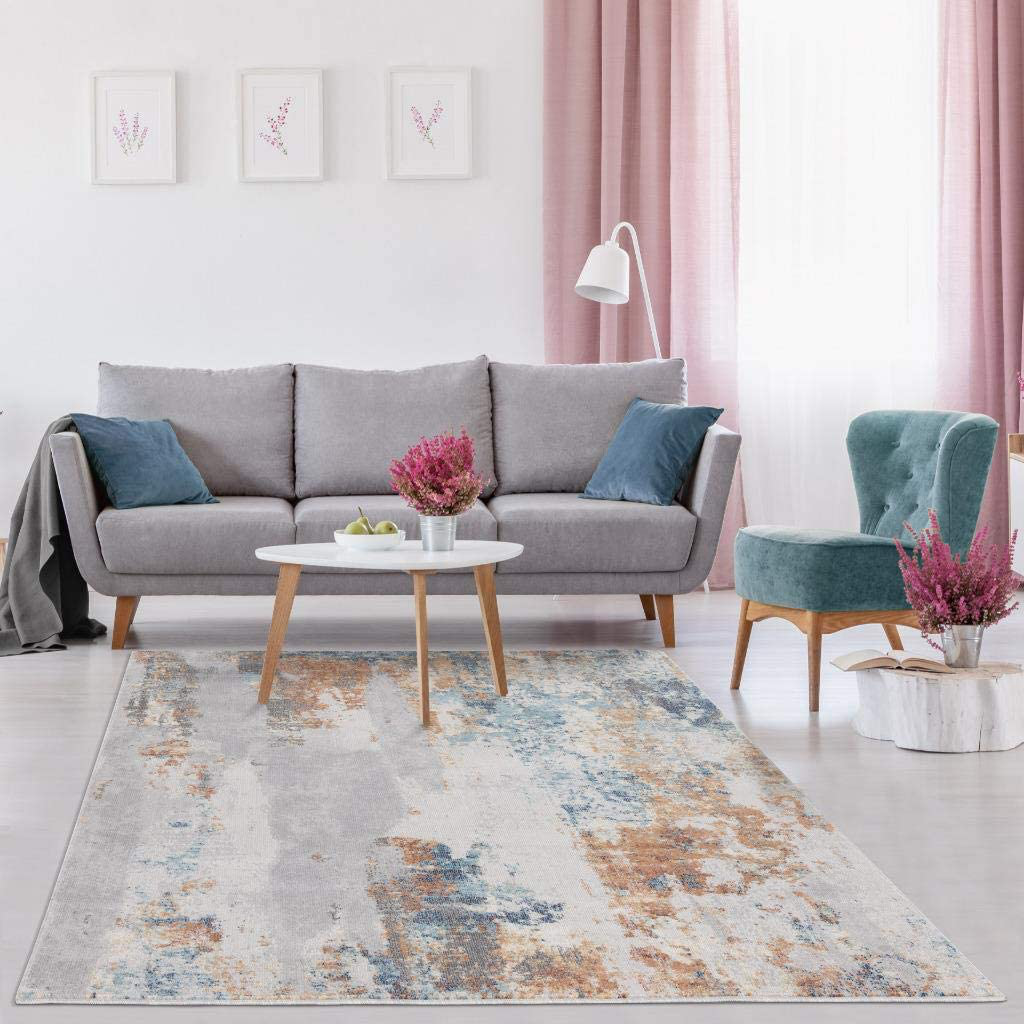Rynx | Luxe Weavers Rugs – Victoria Modern Area Rugs with Abstract Patterns 9084 – Medium Pile Area Rug, Light Blue / 4 x 5