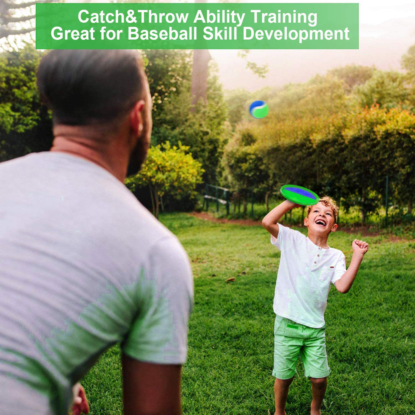 Rynx | Jalunth Ball Catch Set Games Toss Paddle - Beach Toys Back Yard Outdoor Lawn Backyard Throw Sticky Set Age 3 4 5 6 7 8 9 10 11 12 Years Old Boys Girls Kids Adults Family Outside Easter Gifts Green