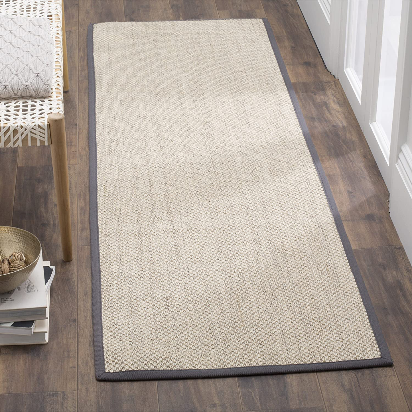 Rynx | Safavieh Natural Fiber Collection NF143D Border Sisal Runner, 2'6" x 6', Marble / Dark Gray