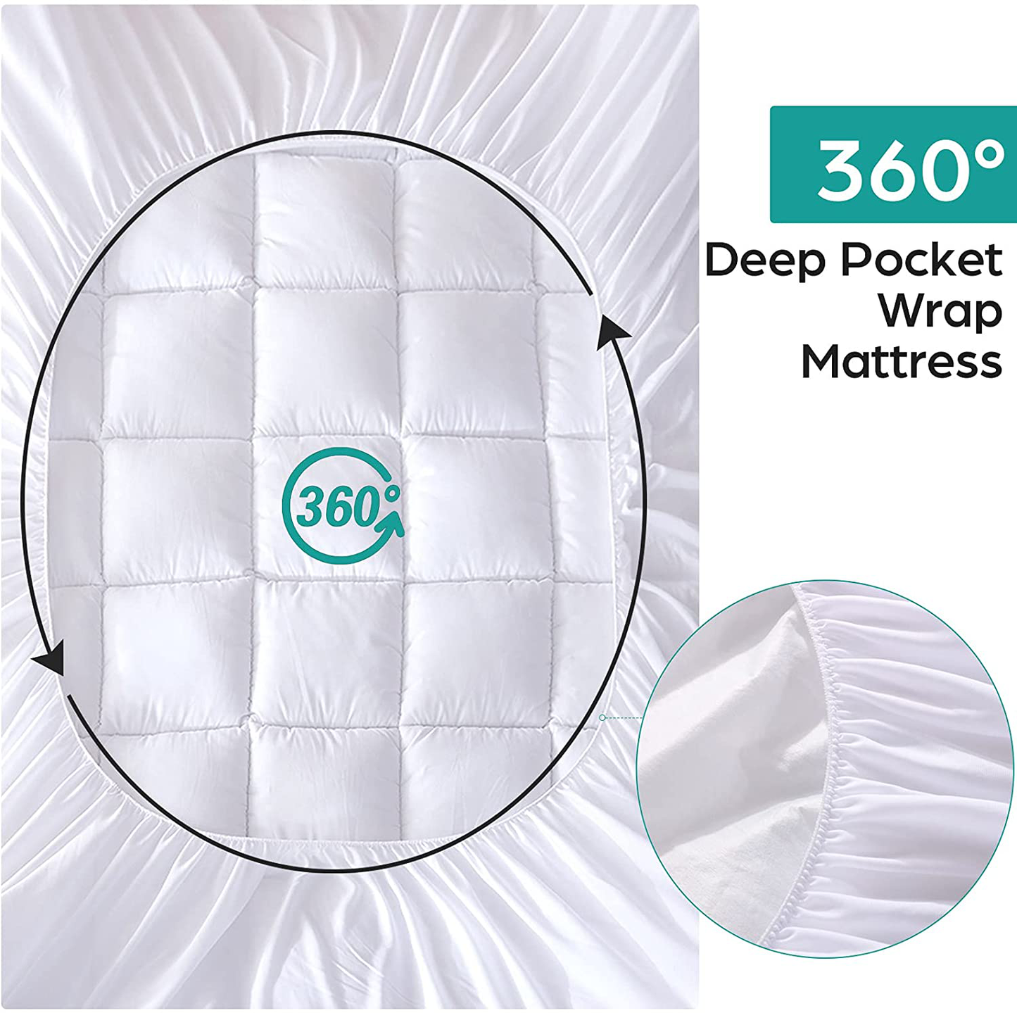 Rynx | Whatsbedding Waterproof Mattress Protector Full Size Cotton Top Down Alternative Filling Pillow Top Mattress Protector Insert-Lined Quilted(Waterproof Full)