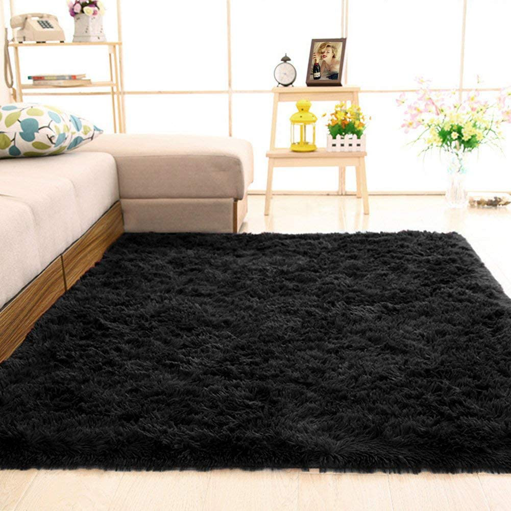 Rynx | Merelax Soft Modern Indoor Large Shaggy Rug For Bedroom Livingroom Dorm Kids Room Home Decorative, Non-Slip Plush Fluffy Furry Fur Area Rugs Comfy Nursery Accent Floor Carpet 5x8 Feet, Black