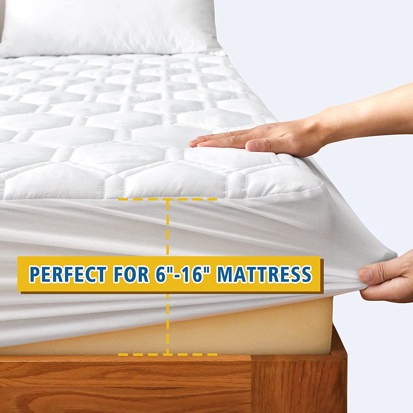 Rynx | Waterproof mattress protector for double bed, breathable mattress protector with 6-16 inch deep pocket, quilted alternative hollow cotton filling mattress cover, white