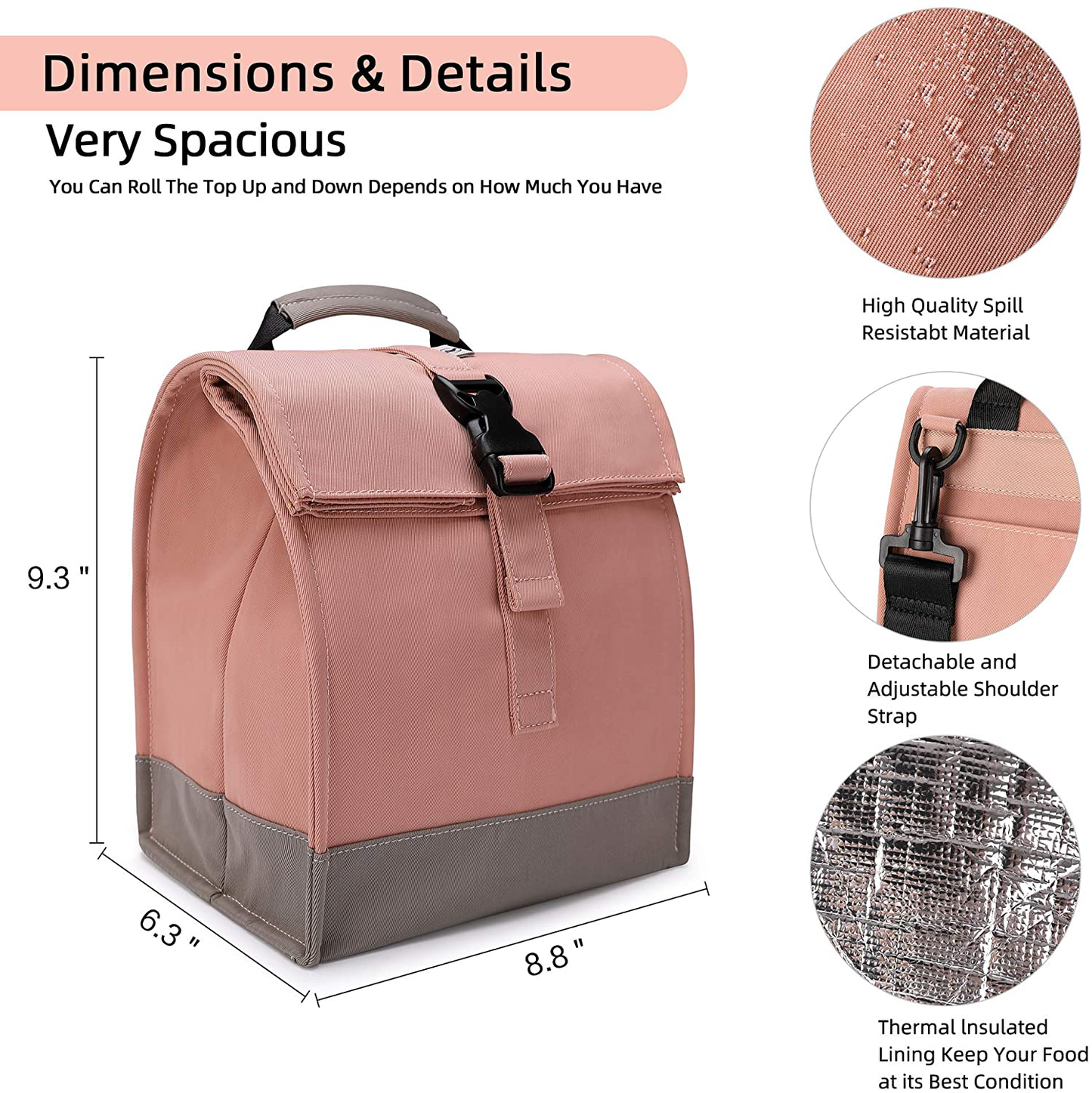 Rynx | Sunny Bird Insulated Lunch Bag Rolltop Lunch Box For Women, Men, Adults And Teenagers (Black)
