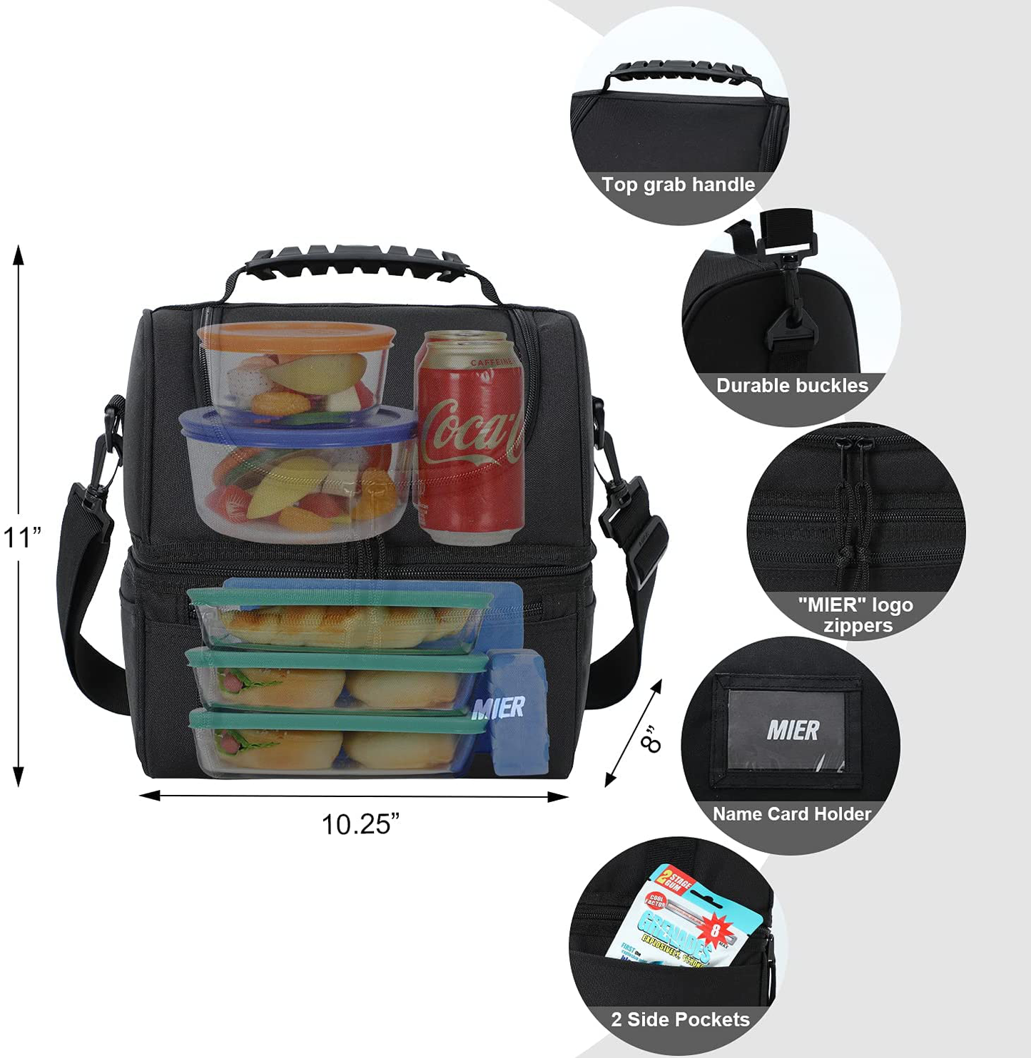 Rynx | Mier Adult Lunch Box Insulated Lunch Bag Large Cooler Tote Bag For Men, Women, Double Deck Cooler (Black)