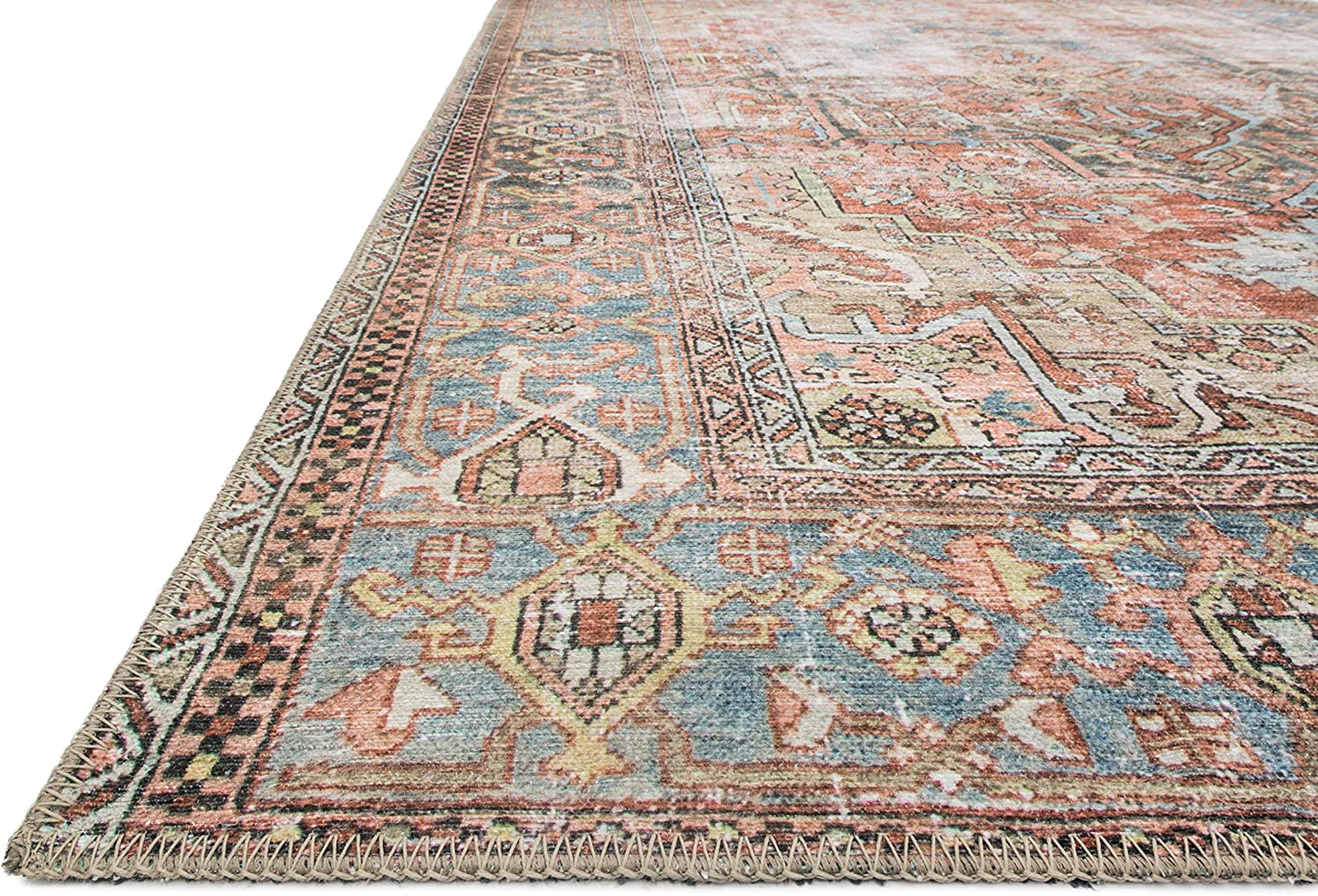Rynx | Loloi Loren Collection Vintage Printed Persian Area Rug 3'-6" x 5'-6" Terracotta/Sky