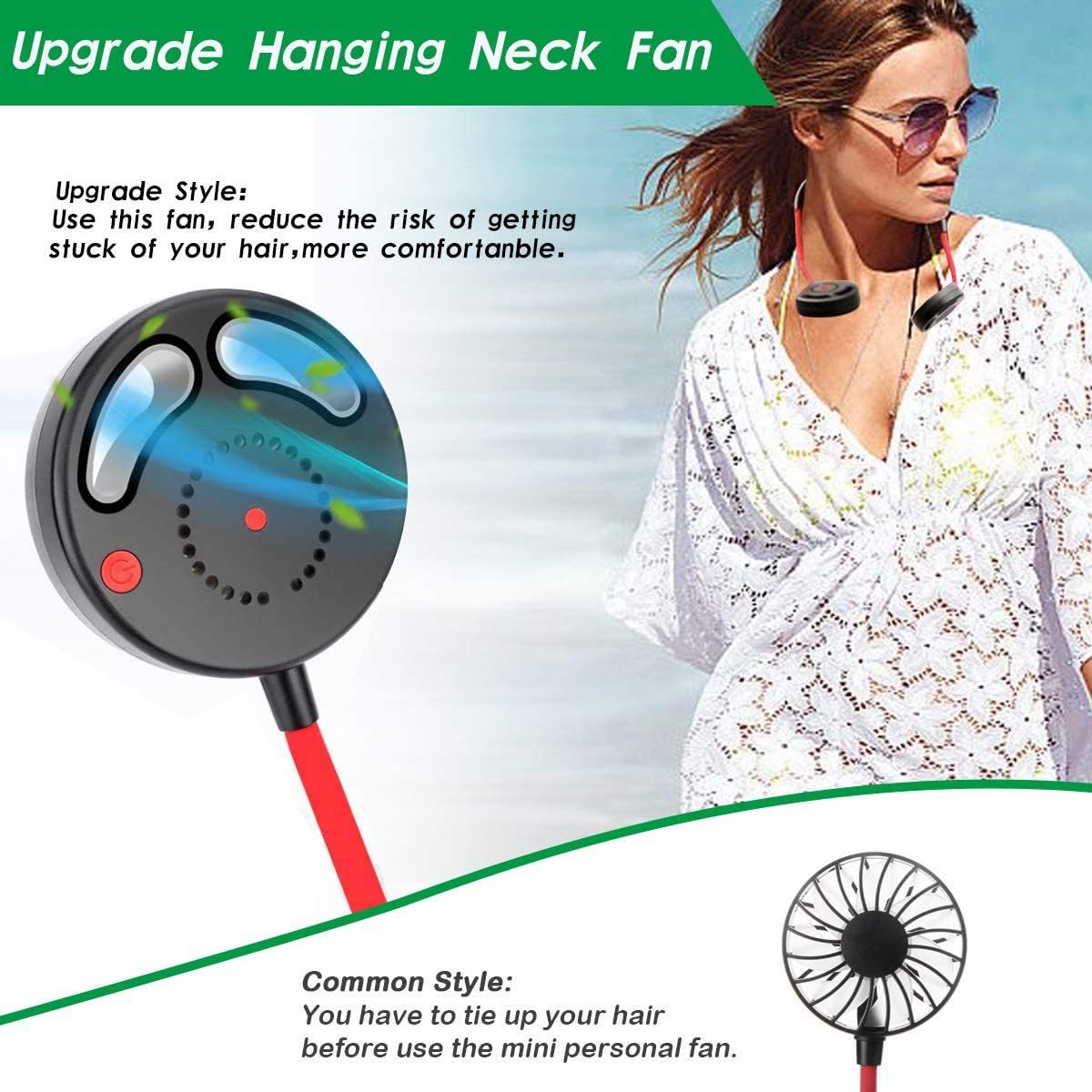Rynx | Hands-free Portable Neck Fan, Mini USB Bladeless Personal Fan with Neck Hanging Design USB Rechargeable Battery with 3 Speeds Adjustable Airflow, 2 Fan Speeds for Travel Outdoor Office Home Sports