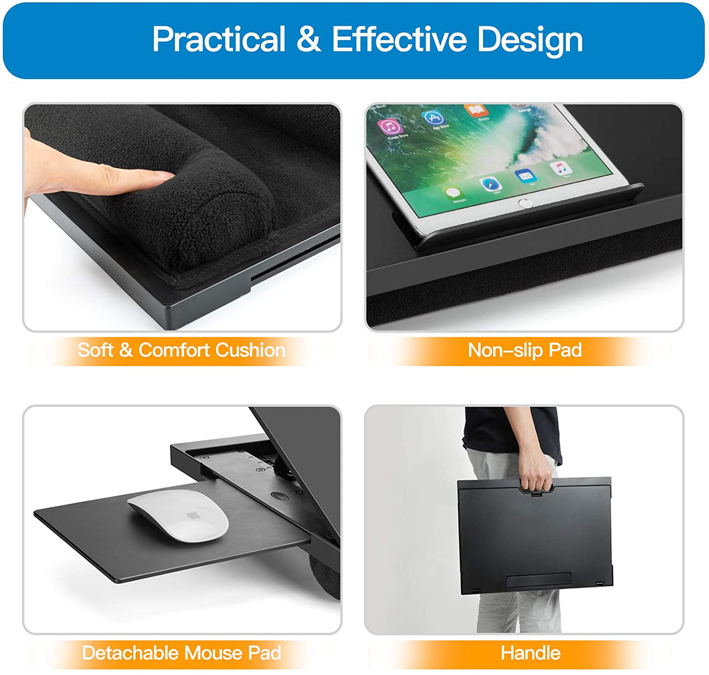 Rynx | Adjustable Lap Desk - With 6 adjustable angles, removable mouse pad, and double cushion portable stand for car portable desk, work desk, lap writing board and drawing table on sofa or bed by Huanuo