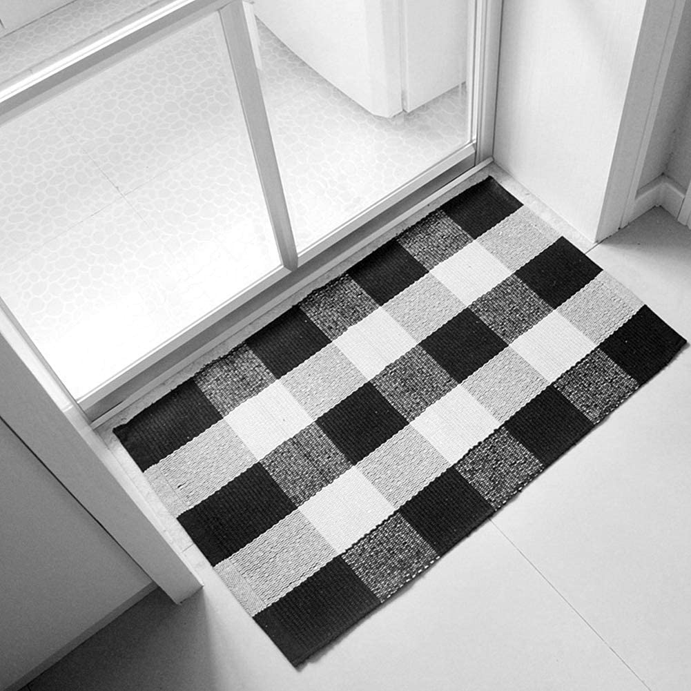 Rynx | Black and White Buffalo Check Rug 47'' X 71'', Kimode Country Cotton Woven Floor Mat, Washable Collection Living Room Rug for Living Room Bedroom Dining Room