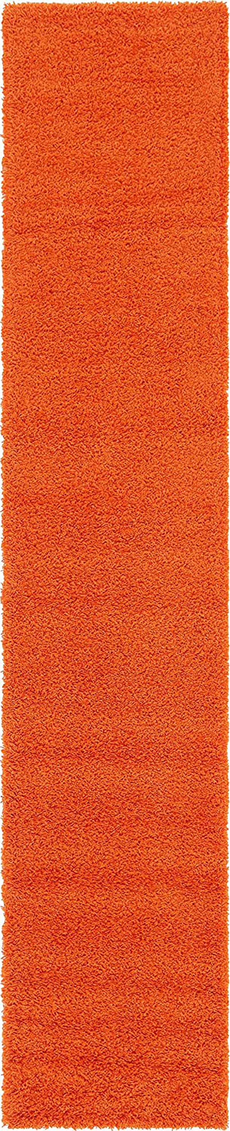 Rynx | Unique Loom Solo Solid Shag Collection Area Modern Plush Rug Luxurious & Soft, 2' 6 x 13' 0, Tiger Orange