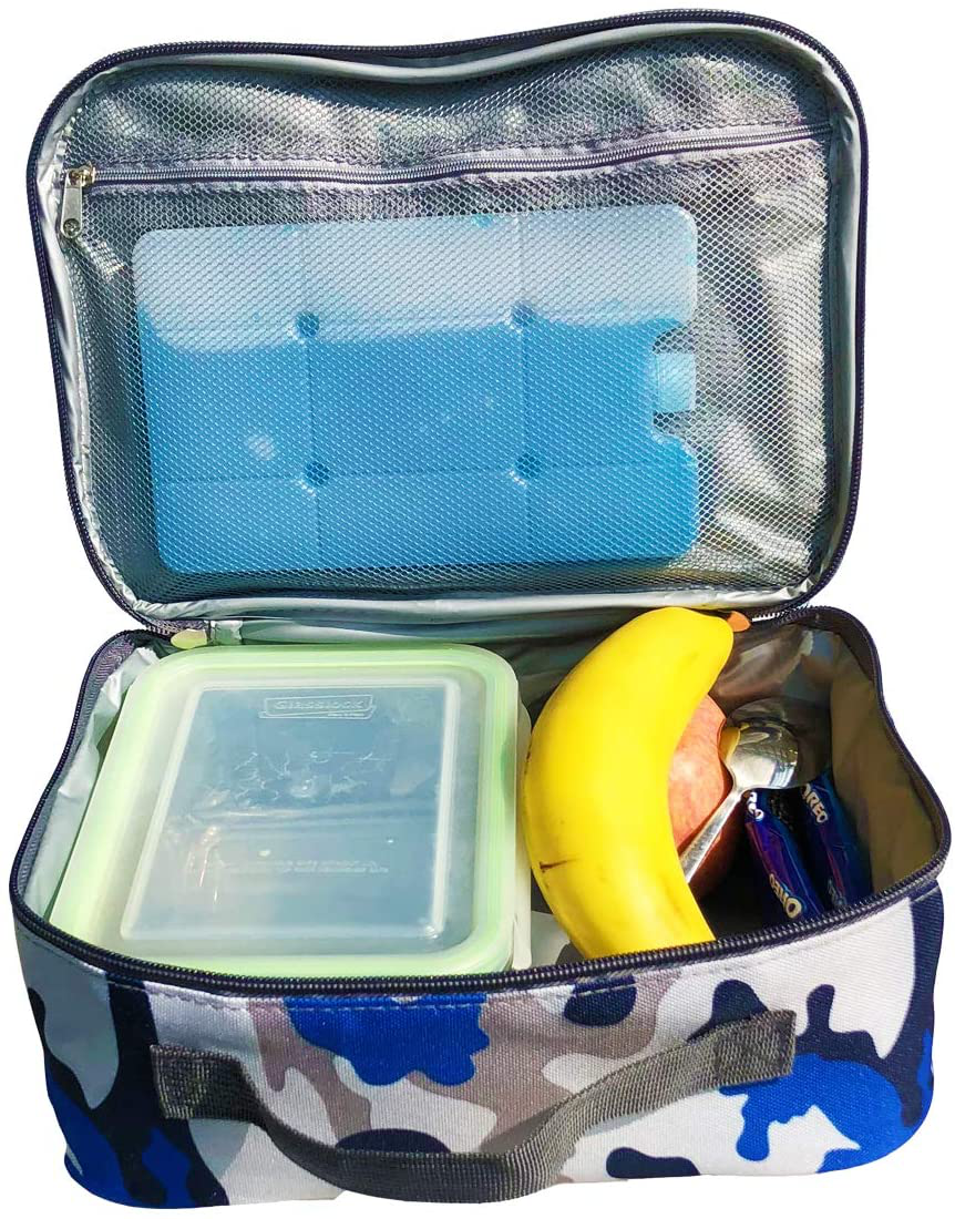 Rynx | Flowfly Kids Lunch Box Insulated Soft Bag Mini Cooler Back To School Thermal Meal Tote Kit For Girls, Boys, Camo, With Free Us Flag Badge