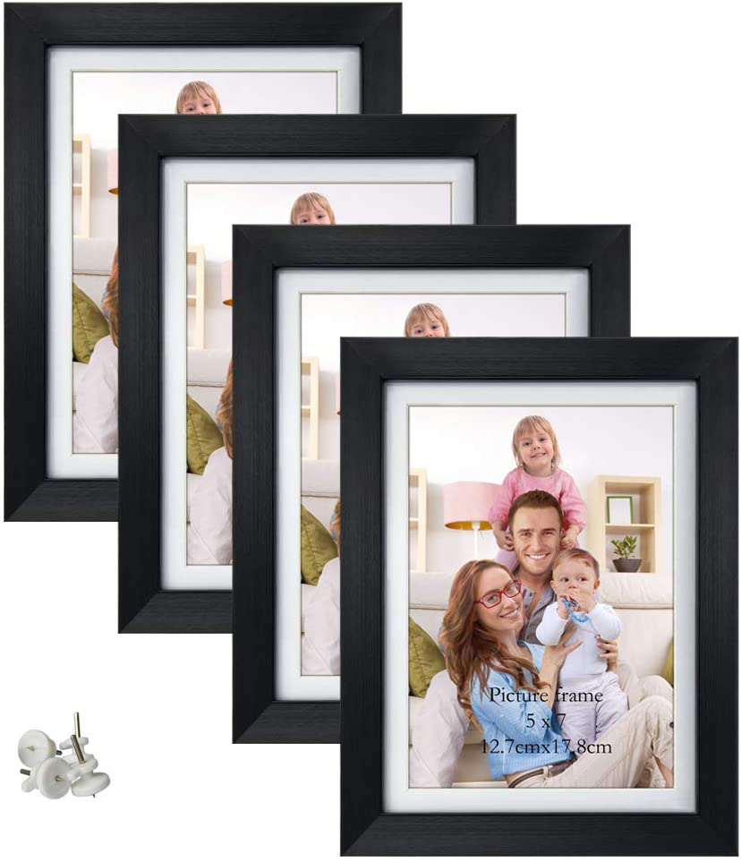 Rynx | Giftgarden 4x6 Picture Frame Set of 4, Matted to display 4 x 6 pictures with mat or 5x7 pictures without mat for wall hanging or tabletop, Black