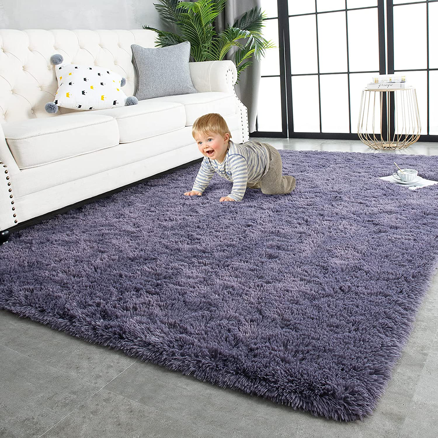 Rynx | TWINNIS Super Soft Shaggy Rugs Fluffy Rugs 4x5.9 Feet, Indoor Modern Plush Area Rugs for Living Room Bedroom Children's Room Kids Room Home Decor, Upgrade Anti-Slip Durable Fuzzy Rug, Gray Purple