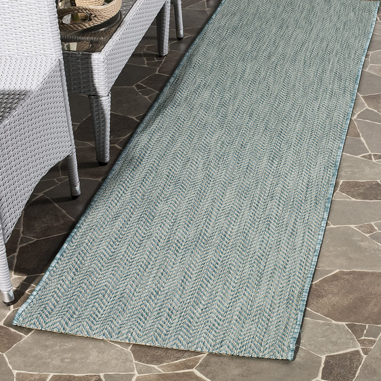 Rynx | Safavieh Courtyard Collection CY8022 Indoor/Outdoor Non-Shedding Stain Resistant Patio Backyard Runner, 2'3" x 14', Aqua / Gray