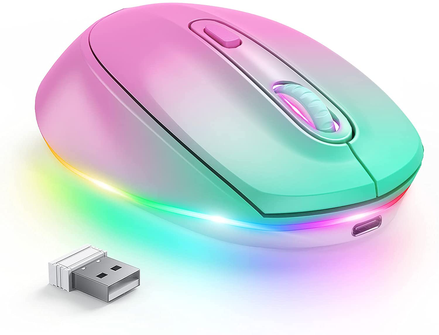 Rynx | Seenda Wireless Mouse, Ultra Silent LED Wireless Mouse with USB Receiver and 3 Adjustable DPI for Kids Laptop Computer Chromebook (Purple)
