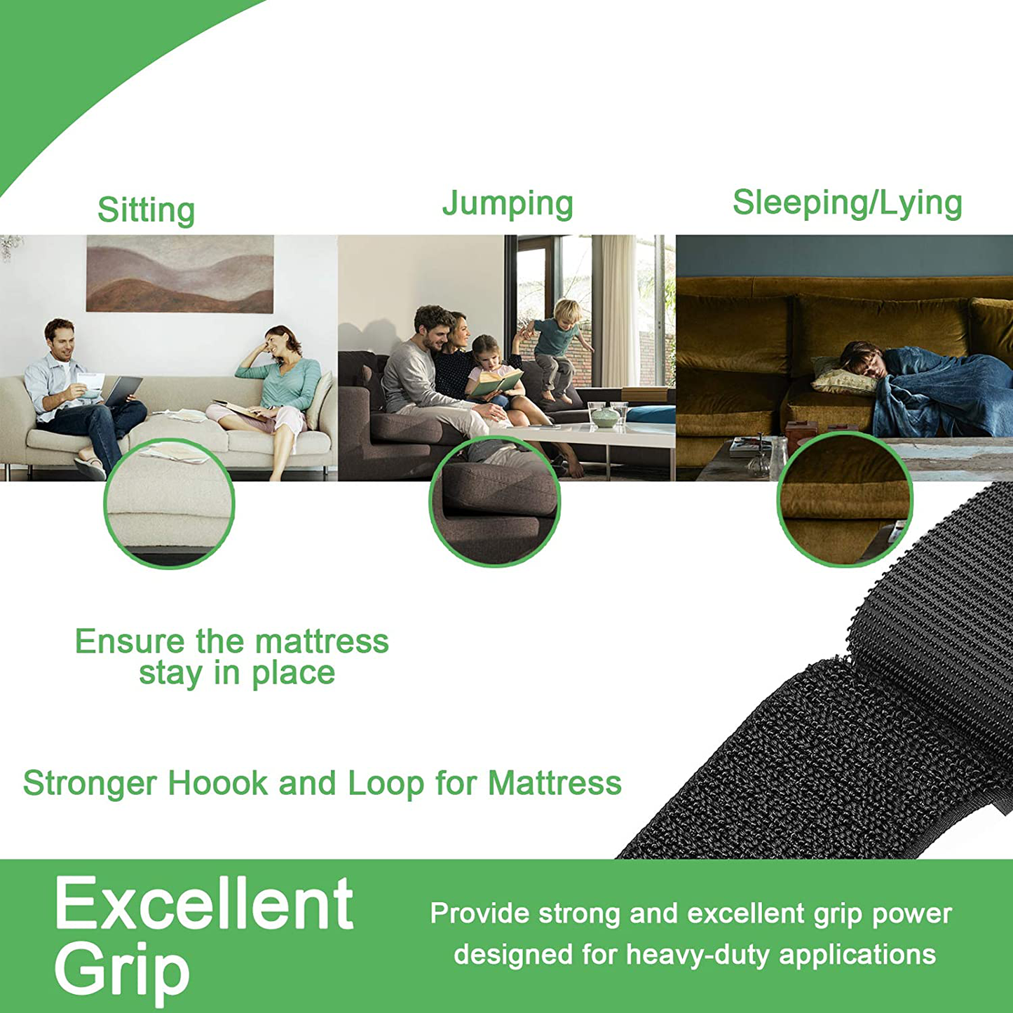 Rynx | TEUVO Non-Slip Mattress Protector, Keep the Mattress in Place for a Good Night's Sleep, Premium Velcro with Adhesive for Mattresses with Smooth Surfaces, DIY 11 cm Wide and 2 M Long