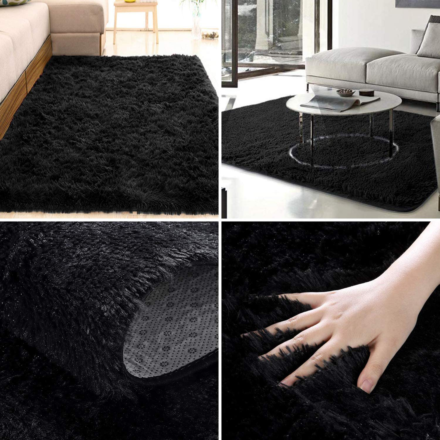 Rynx | Merelax Soft Modern Indoor Large Shaggy Rug For Bedroom Livingroom Dorm Kids Room Home Decorative, Non-Slip Plush Fluffy Furry Fur Area Rugs Comfy Nursery Accent Floor Carpet 5x8 Feet, Black
