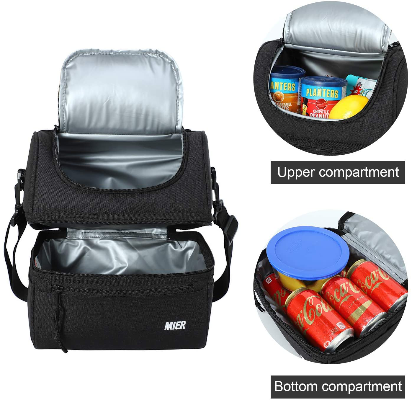 Rynx | Mier Adult Lunch Box Insulated Lunch Bag Large Cooler Tote Bag For Men, Women, Double Deck Cooler (Black)