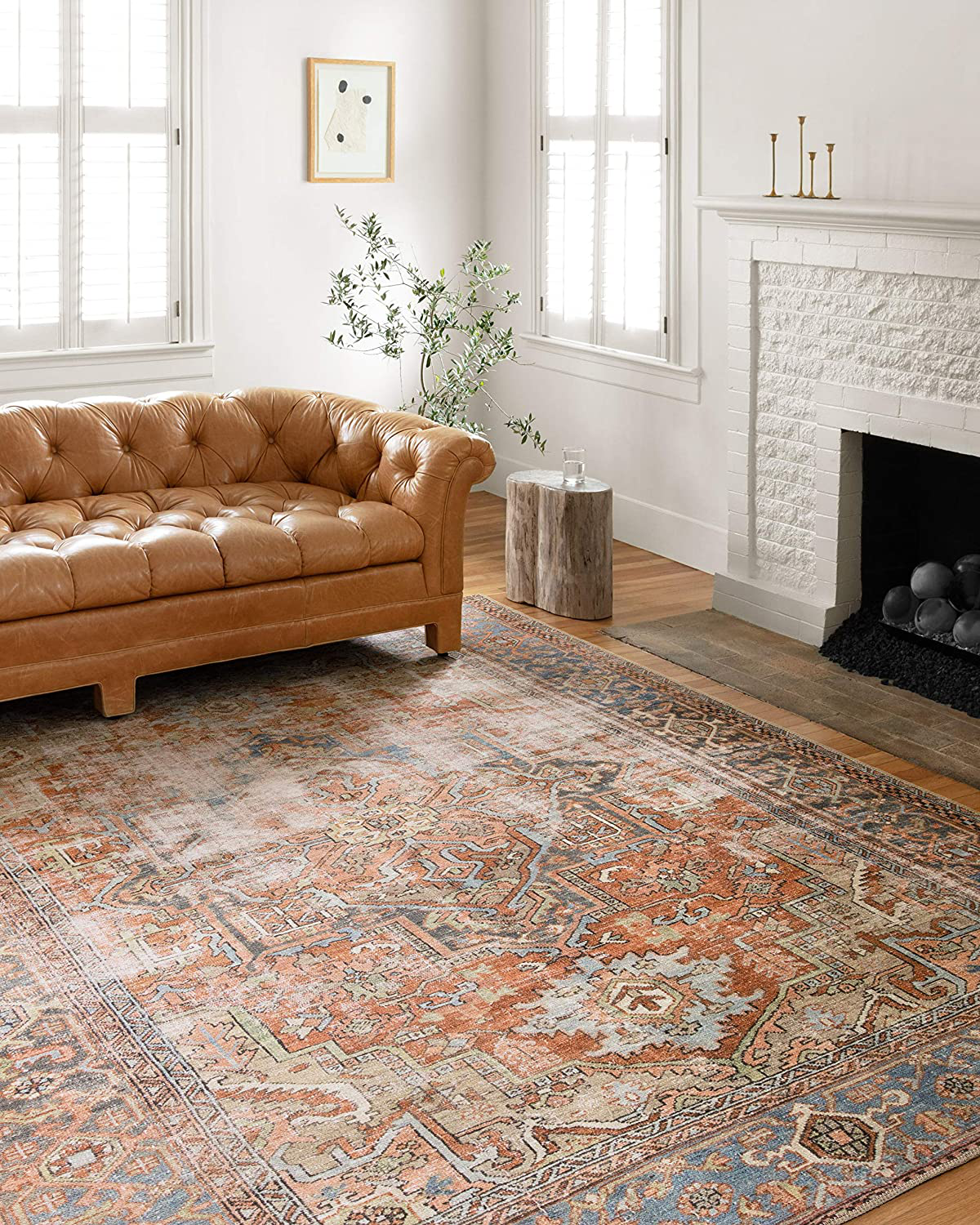 Rynx | Loloi Loren Collection Vintage Printed Persian Area Rug 3'-6" x 5'-6" Terracotta/Sky