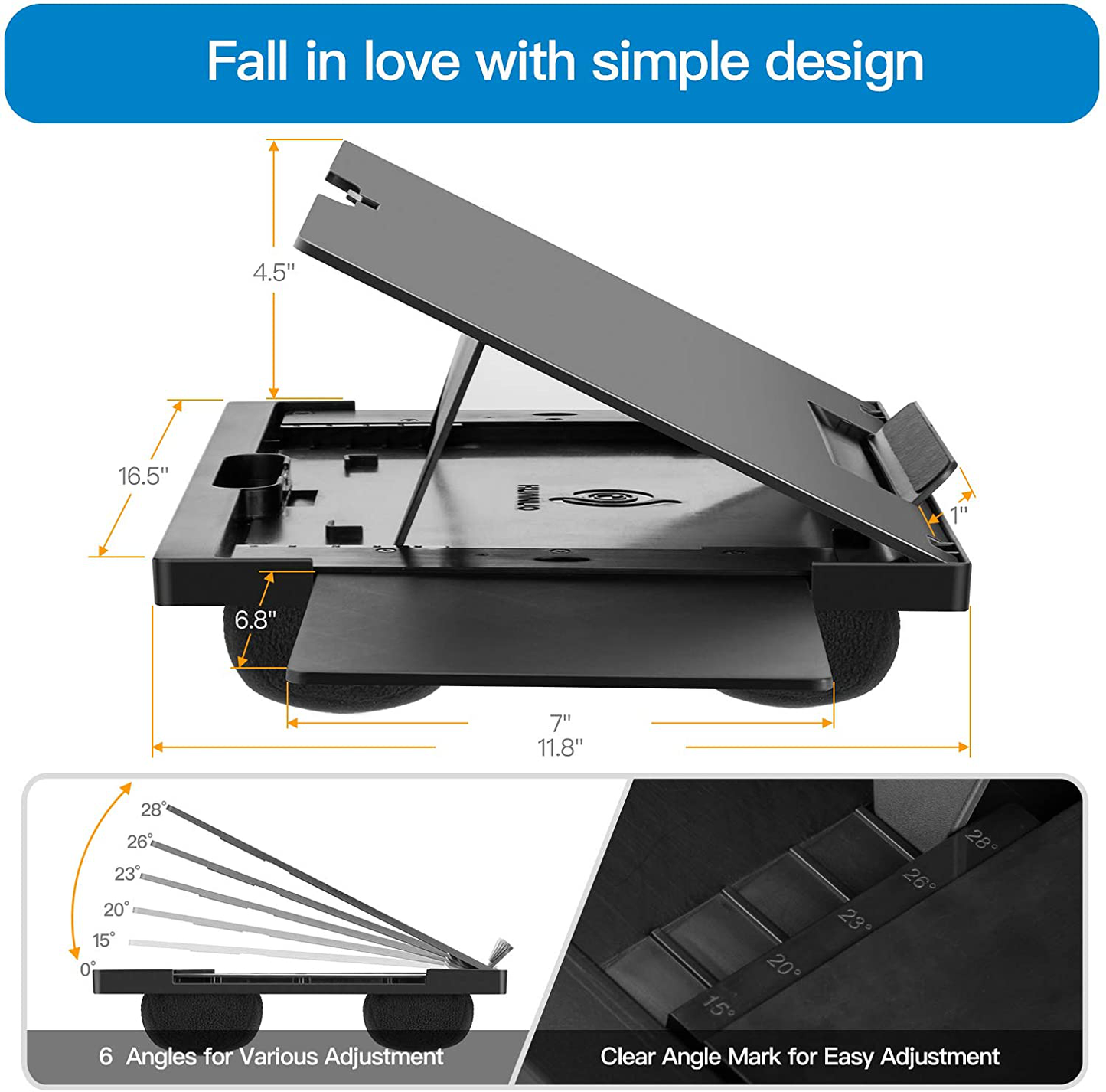 Rynx | Adjustable Lap Desk - With 6 adjustable angles, removable mouse pad, and double cushion portable stand for car portable desk, work desk, lap writing board and drawing table on sofa or bed by Huanuo