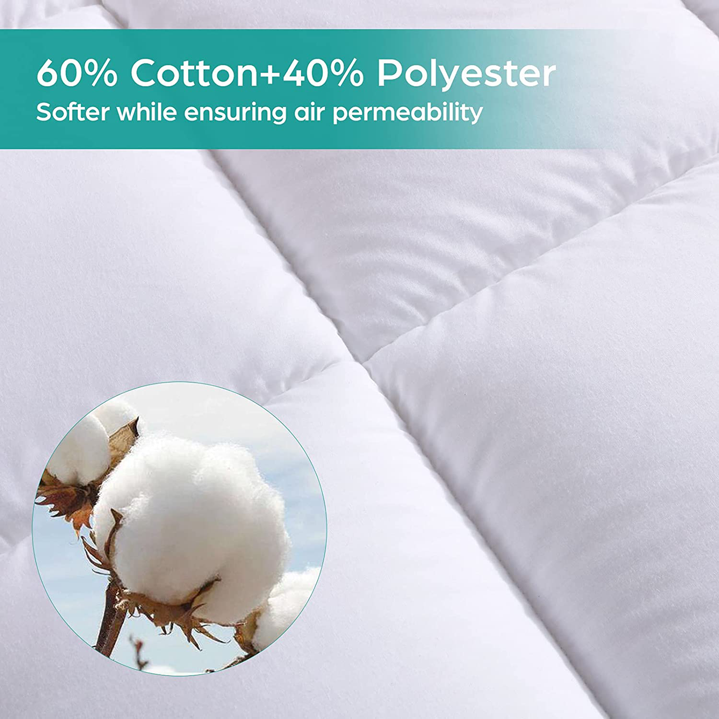 Rynx | Whatsbedding Waterproof Mattress Protector Full Size Cotton Top Down Alternative Filling Pillow Top Mattress Protector Insert-Lined Quilted(Waterproof Full)