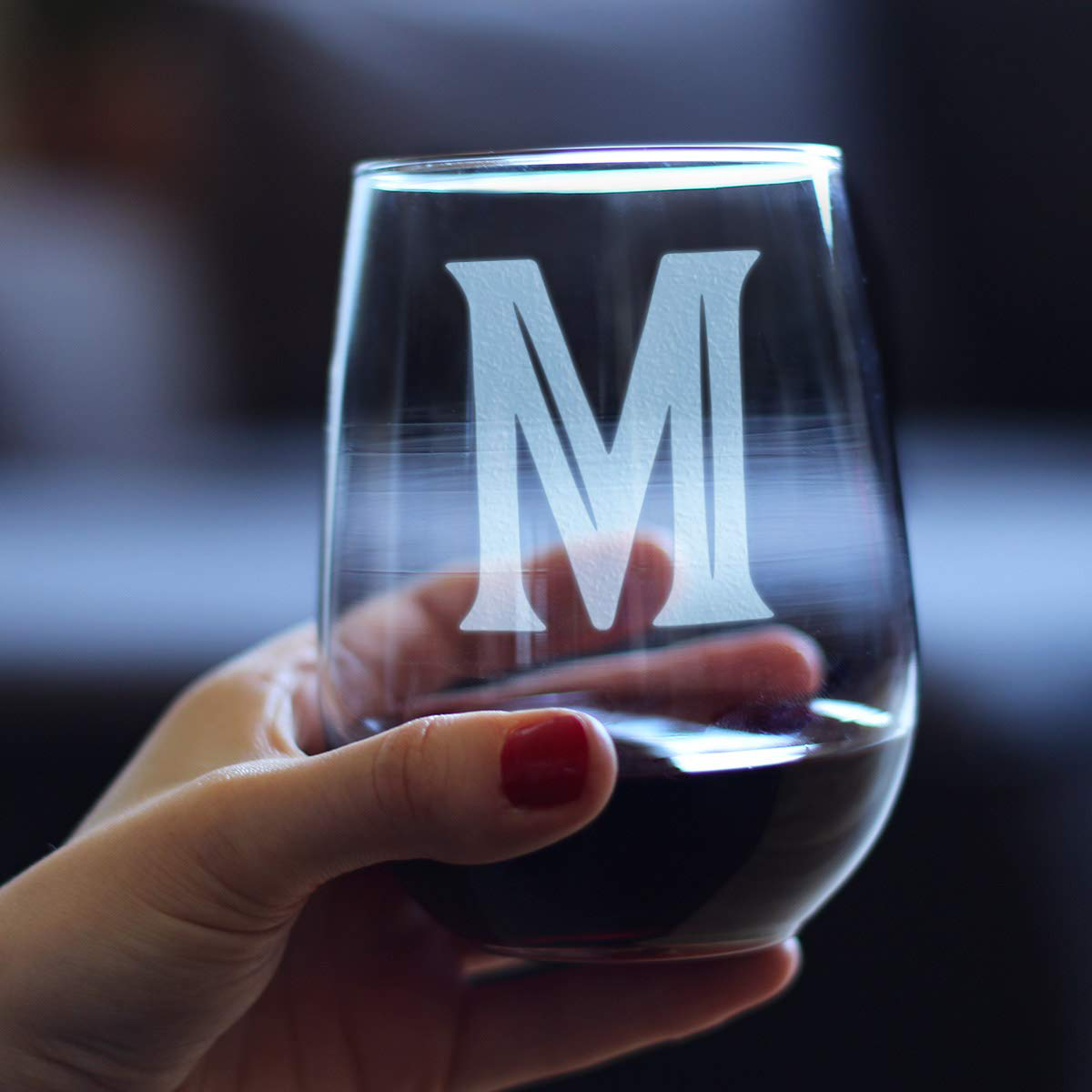 Rynx | Monogram Fet capital letter M - Without stem wine glass - Personalized gifts for women and men - Large engraved glass