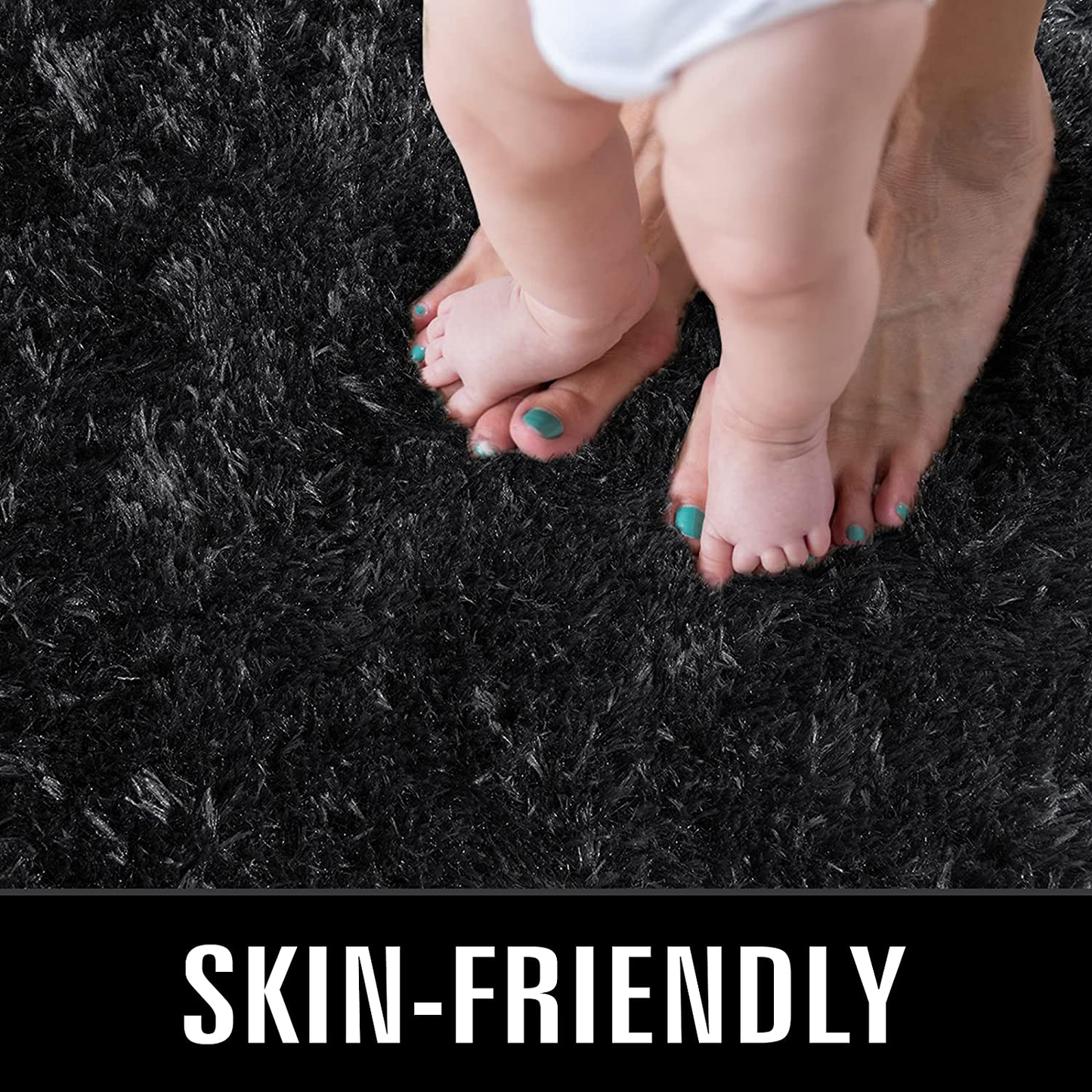 Rynx | Twinnis Super Soft Shaggy Rugs Fluffy Rugs, 4x5.9 Feet, Indoor Modern Plush Area Rugs For Living Room Bedroom Kids Room Nursery Home Decor, Upgrade Anti-Slip Durable Rectangular Fuzzy Rug, Black