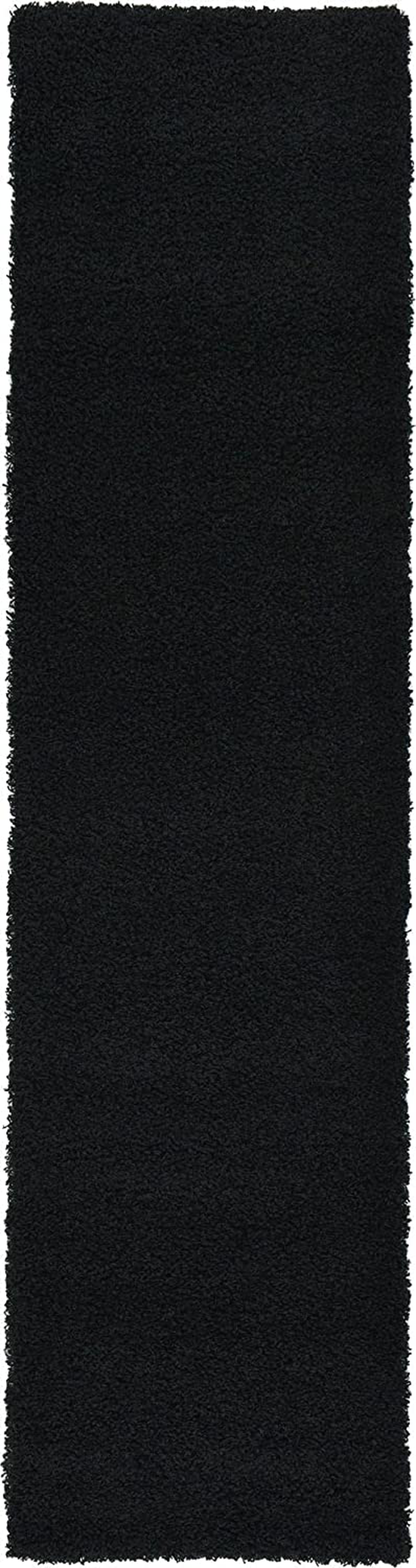 Rynx | Unique Loom Solo Solid Shag Collection Area Modern Pl plush rug Lush & Soft, 2' 6 x 10' 0, Jet Black