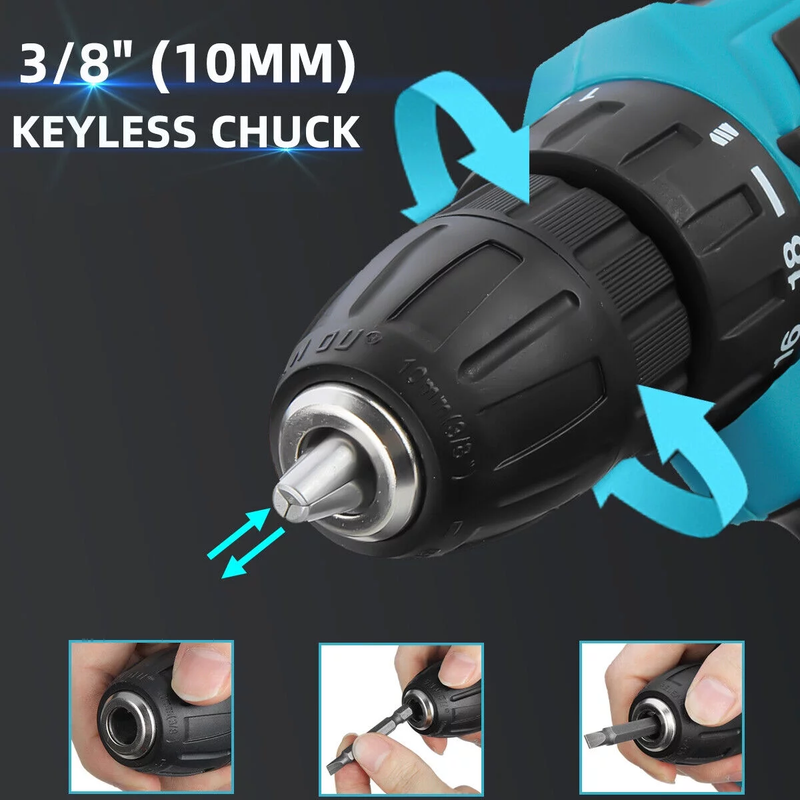 Rynx | 12V Wireless Drill with 42 Accessories with 3/8" Tool-less Chuck, 2 Speeds, 18+1 Positions, Built-in LED