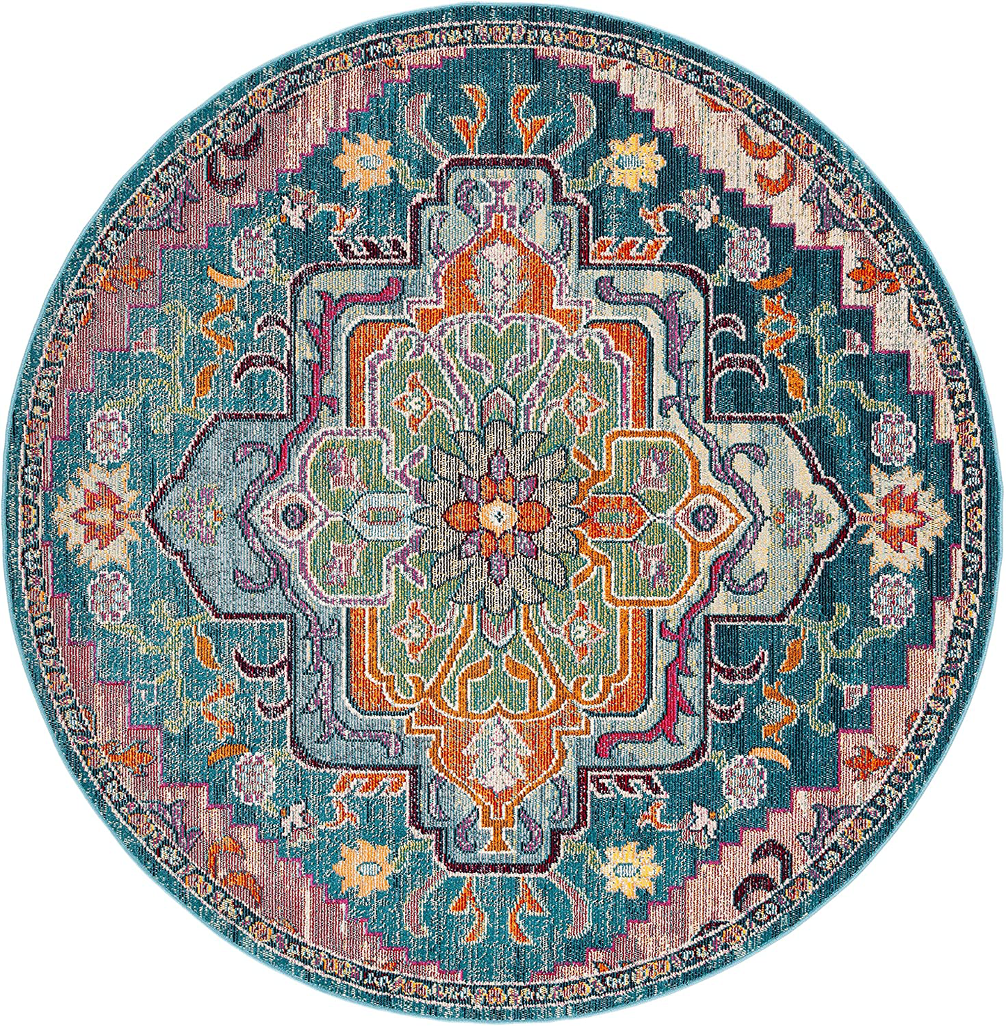 Rynx | Safavieh Crystal Collection Crs501k Boho Chic Oriental Medallion Distressed Non-Shedding Stain Resistant Living Room Bedroom Area Rug, 2'2" X 5', Orange / Teal