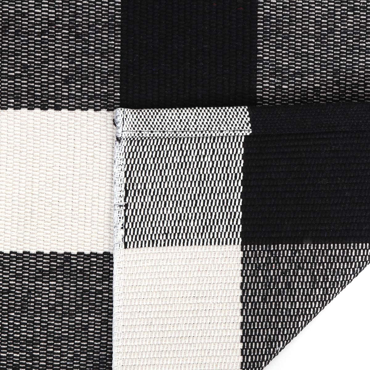 Rynx | Black and White Buffalo Check Rug 47'' X 71'', Kimode Country Cotton Woven Floor Mat, Washable Collection Living Room Rug for Living Room Bedroom Dining Room