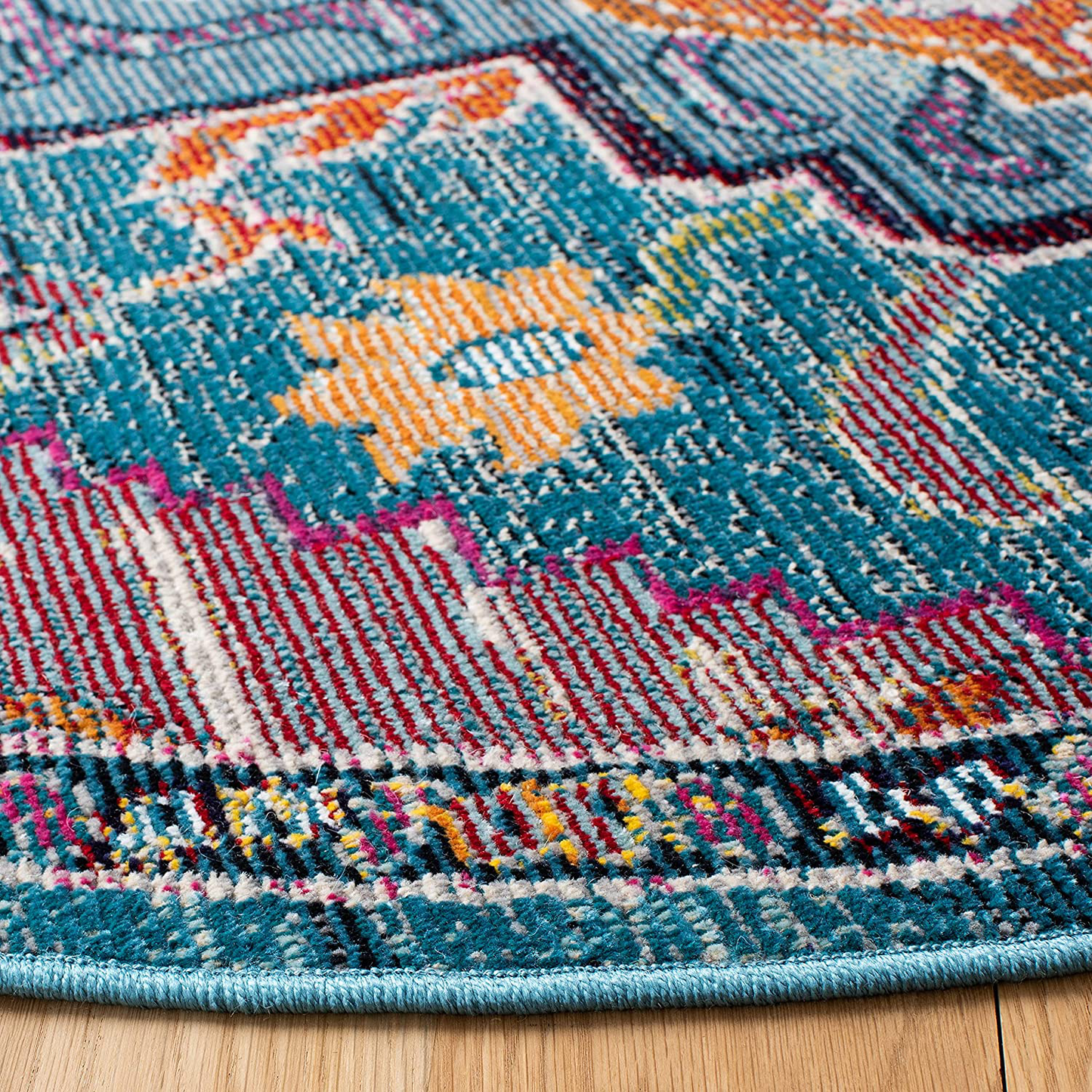 Rynx | Safavieh Crystal Collection Crs501b Boho Chic Oriental Medallion Worn Non-Shedding Stain Resistant Living Room Bedroom Area Rug, 4' X 4' Square, Light Blue / Fuchsia