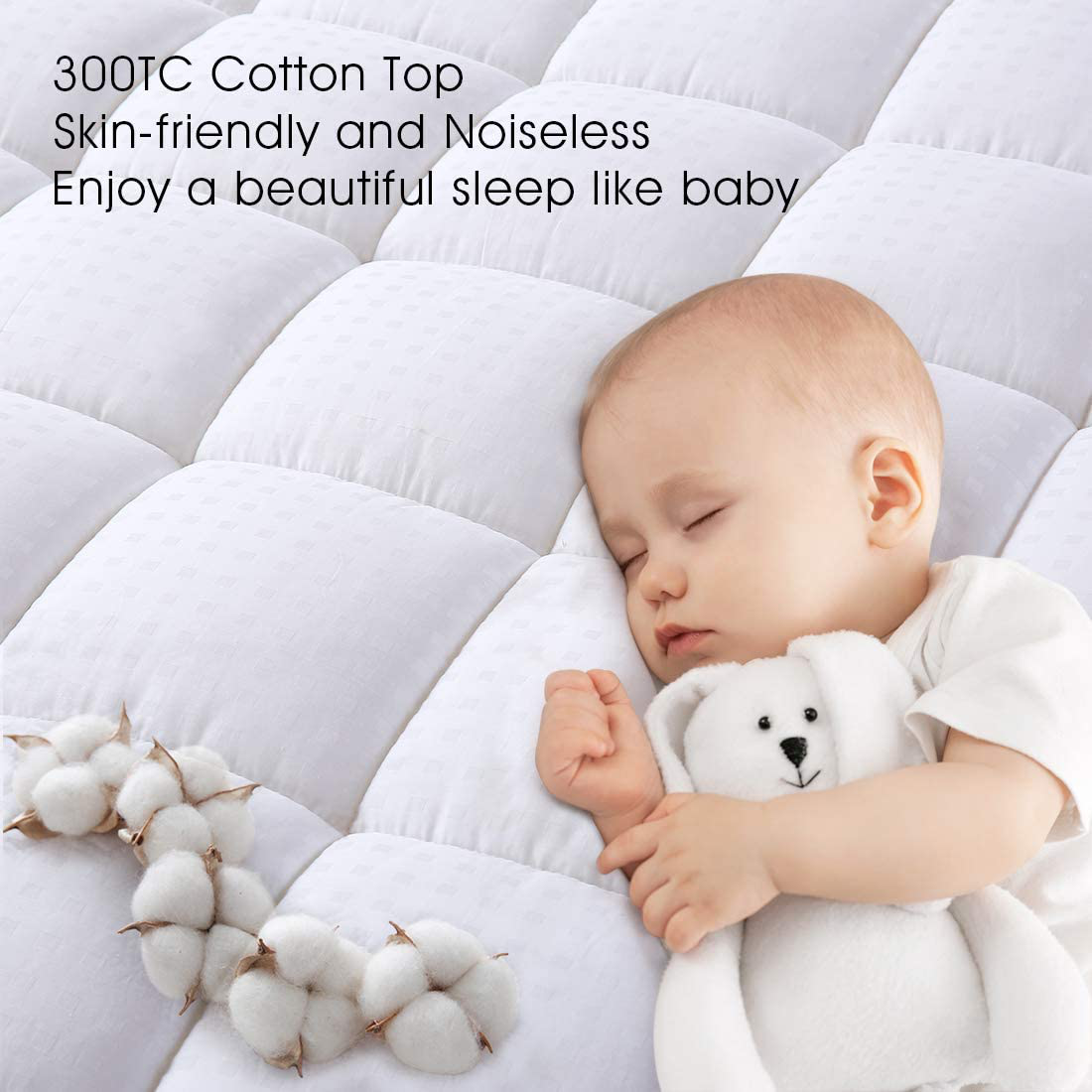 Rynx | EASELAND Full XL Mattress Protector Pillow Top Mattress Protector Quilted Fitted Mattress Protector Extra Long Cotton Top 8-21" Deep Pocket Cooling Mattress Top (54x80 Inches, White)