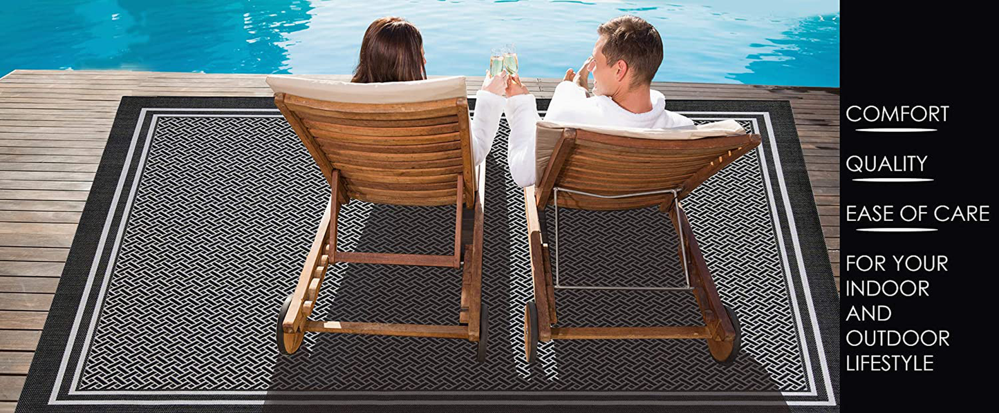Rynx | Gertmenian Tropical Collection Outdoor Rug Patio Area Rug, 2x6 Runner, Nut Brown Black Edge
