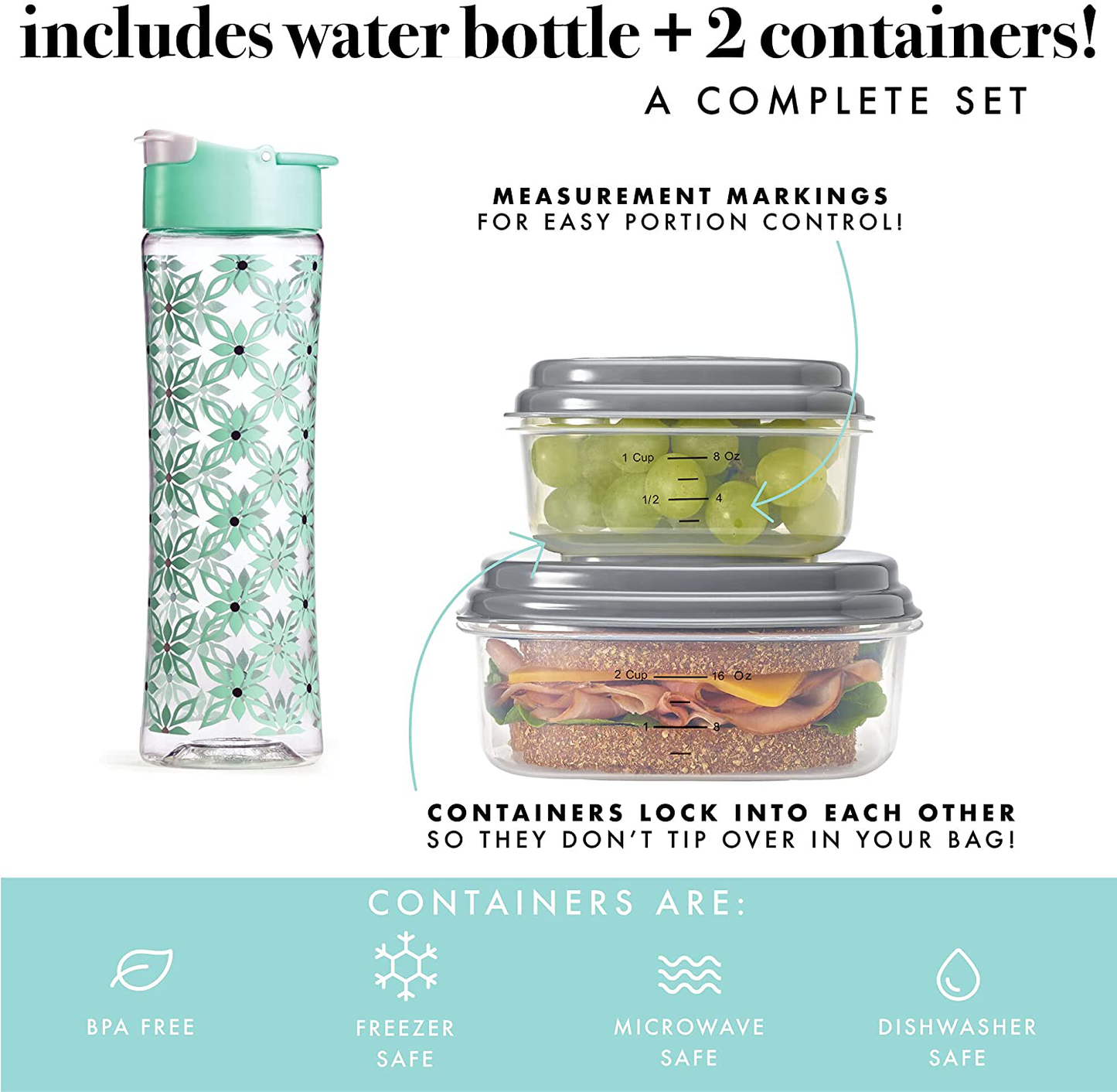 Rynx | Fit + Fresh Westport Insulated Soft Lined Lunch Bag Set With Reusable Containers, And Matching Water Bottle, Sage Camo