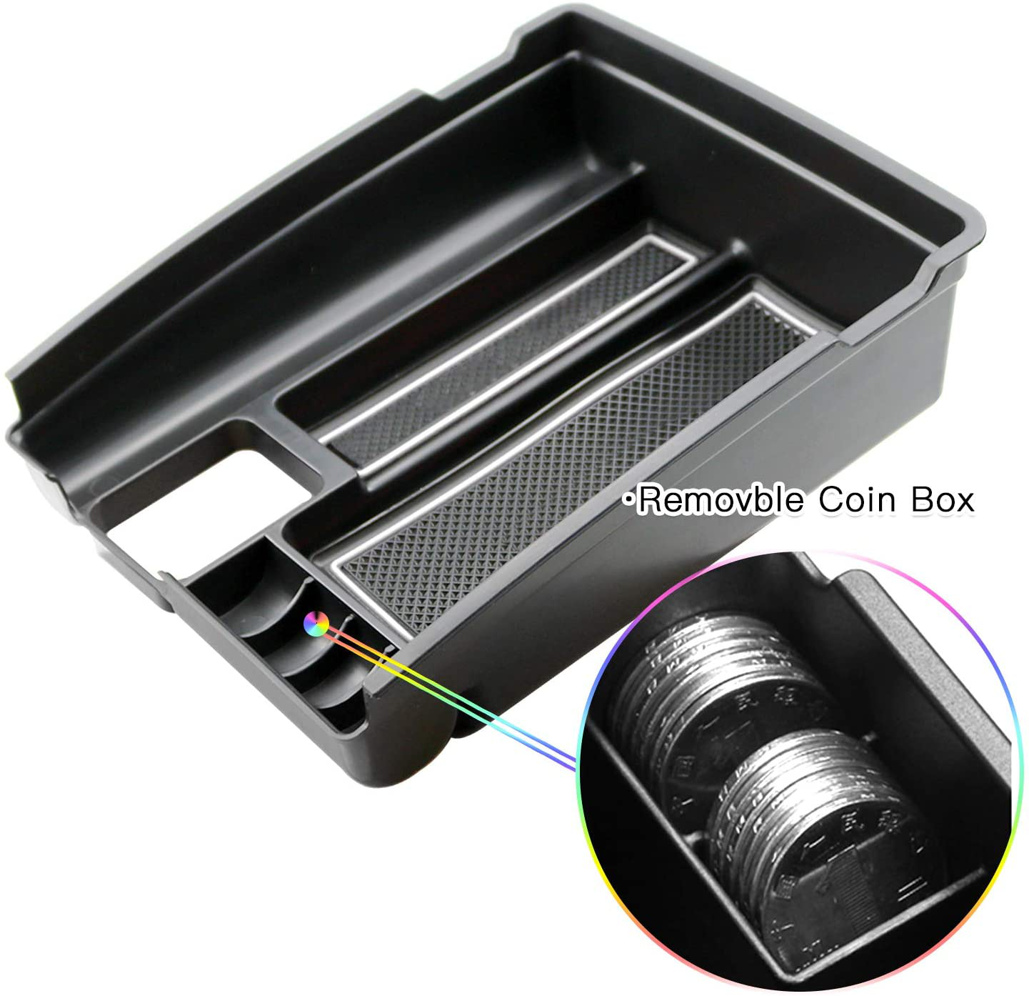 Rynx | Sktu Compatible With 2014-2018 X-Trail Red Center Console Storage Box Organizer Holder Armrest Insert Organizer Abs Tray Pallet with Usb Hole and Coin Holder (White)