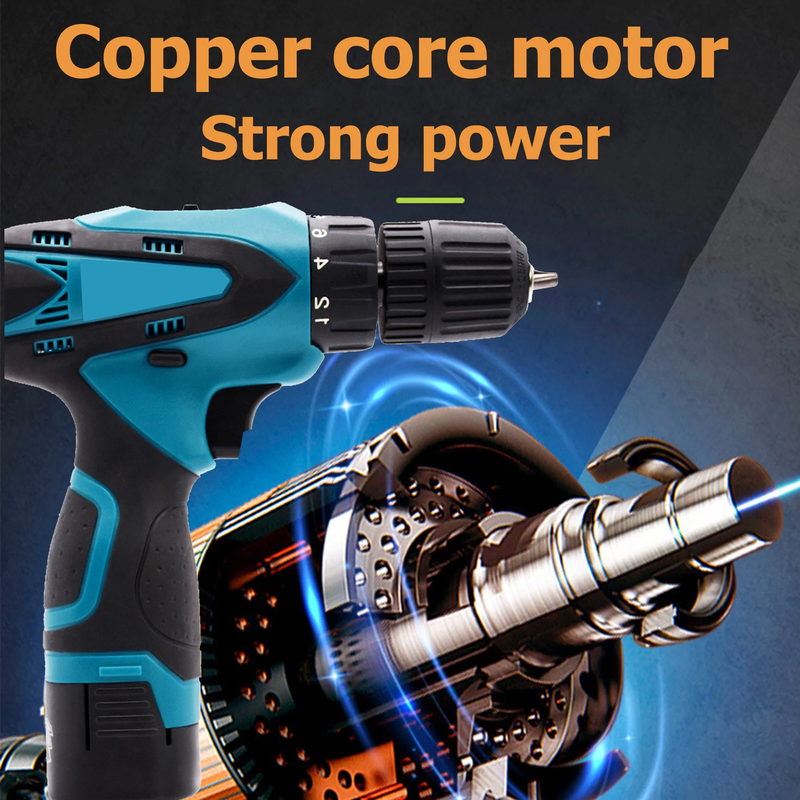Rynx | 12V Wireless Drill with 42 Accessories with 3/8" Tool-less Chuck, 2 Speeds, 18+1 Positions, Built-in LED