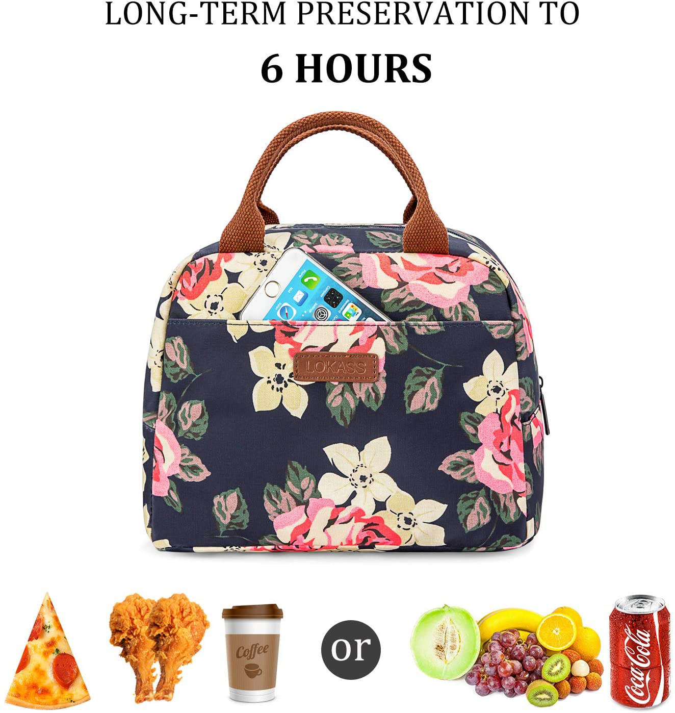 Rynx | Lokass Lunch Bag Cooler Bag Women's Tote Bag Insulated Lunch Box Water Resistant Thermal Lunch Bag Soft Lining Lunch Bags For Women / Picnic / Boating / Beach / Fishing / Work (Peony)