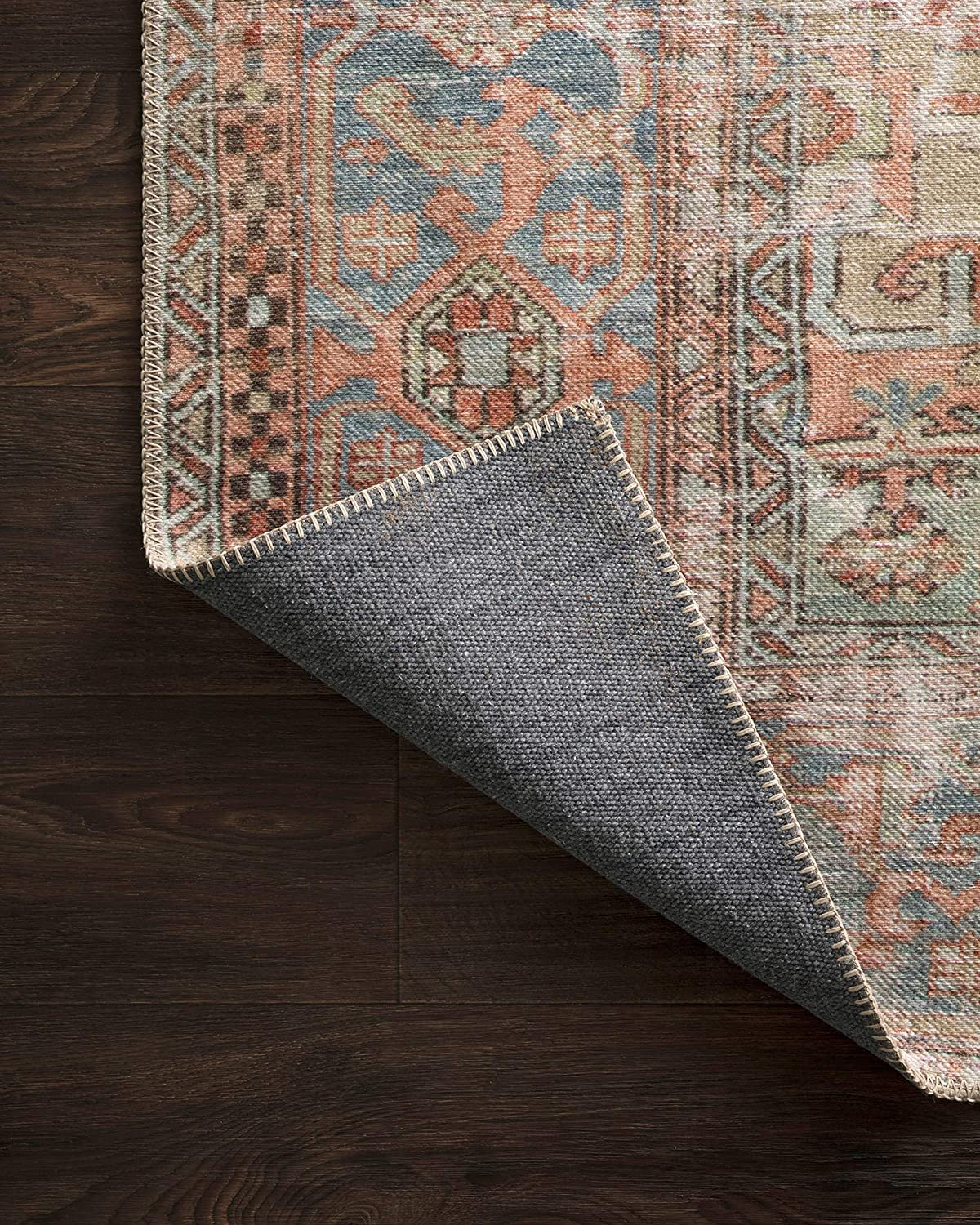 Rynx | Loloi Loren Collection Vintage Printed Persian Area Rug 3'-6" x 5'-6" Terracotta/Sky