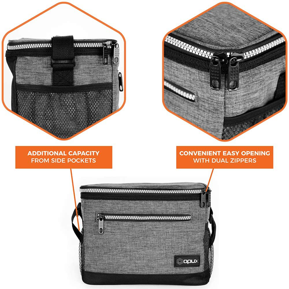 Rynx | Opux Insulated Lunch Box For Men Women, Leakproof Thermal Lunch Bag For Work, Reusable Lunch Cooler Tote, Soft School Lunch Bucket For Kids With Shoulder Strap, Pockets, 14 Cans, 8l, Heather Grey