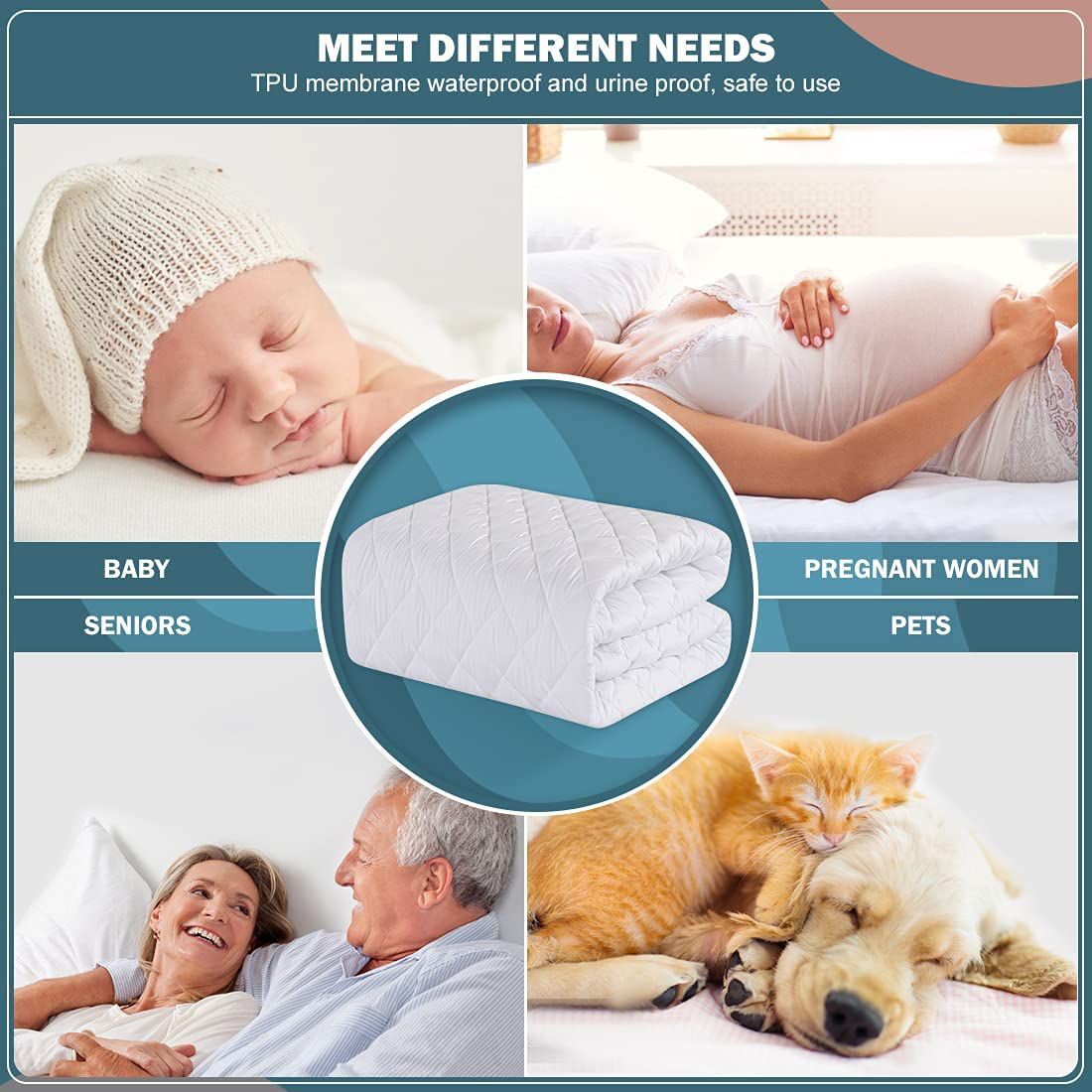 Rynx | UNILIBRA 100% Waterproof Quilted Mattress Protector Queen Size, 6''-25'' Deep Pocket Fitted Mattress Protector Cover, Breathable, Hollow Cotton Alternative Filling Mattress Toppers