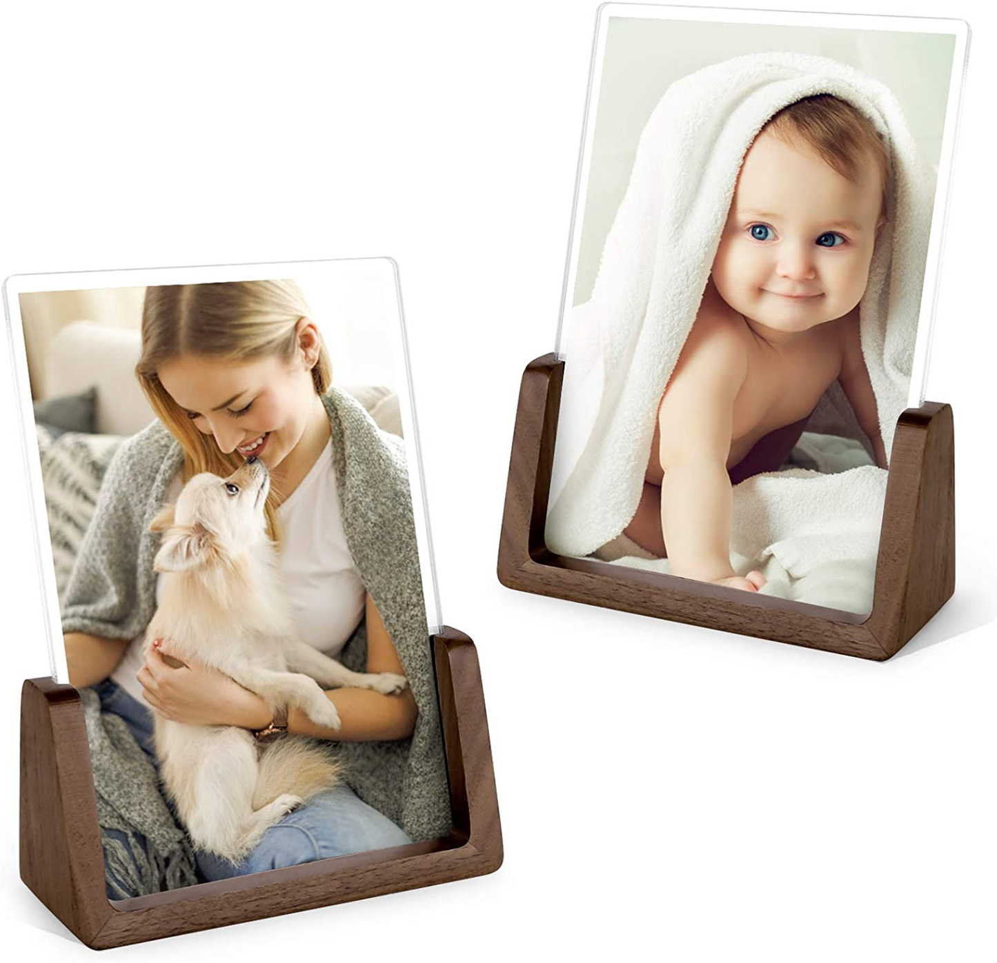 Rynx | Mixoo Picture Frame 2 Pack - Rustic Wood Picture Frames with Walnut Wood Base and High-Resolution Shatterproof Acrylic Glass Cover for Table or Desktop Display (4x6 inches, Horizontal + Vertical)