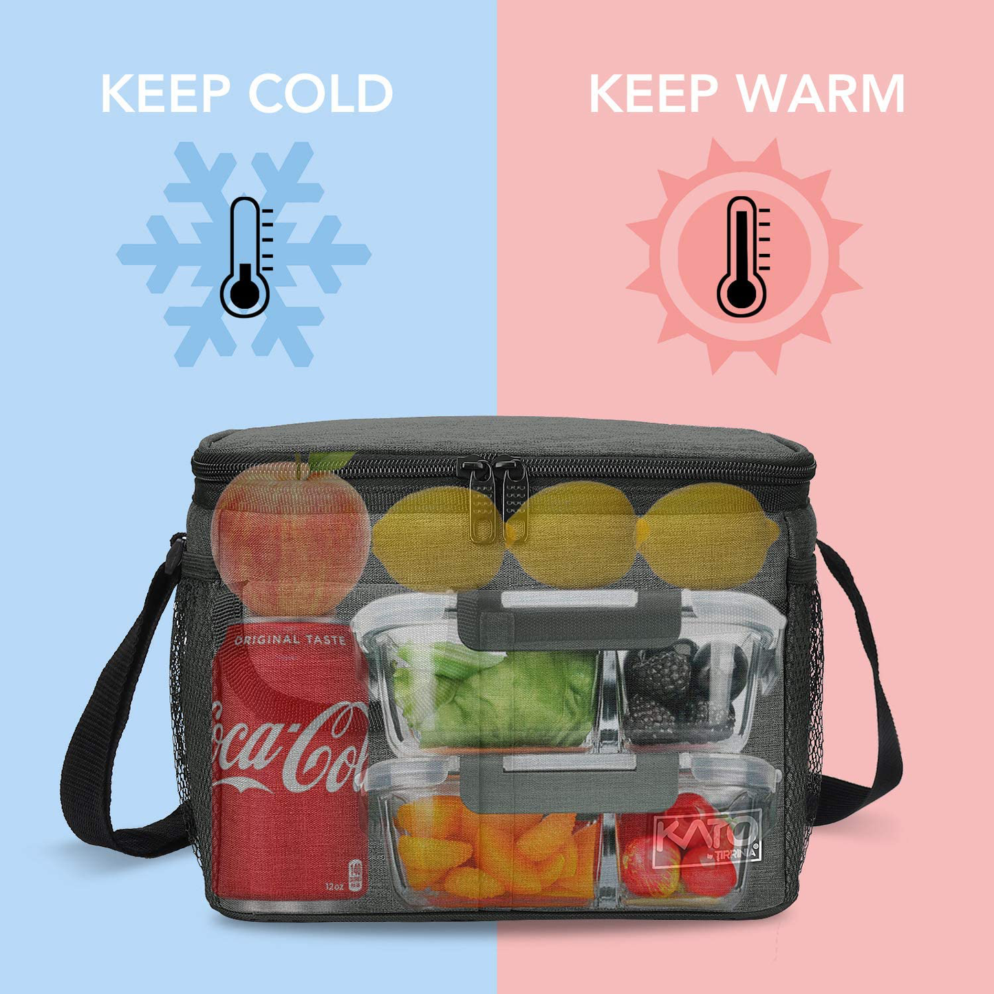 Rynx | Tirrinia Insulated Lunch Bag With Leather Handle For Women/Men, Leakproof Thermal Reusable Lunch Tote With Multifunctional Strap For Adults & Kids, Lunch Cooler For Work With Durable Pocket, Khaki