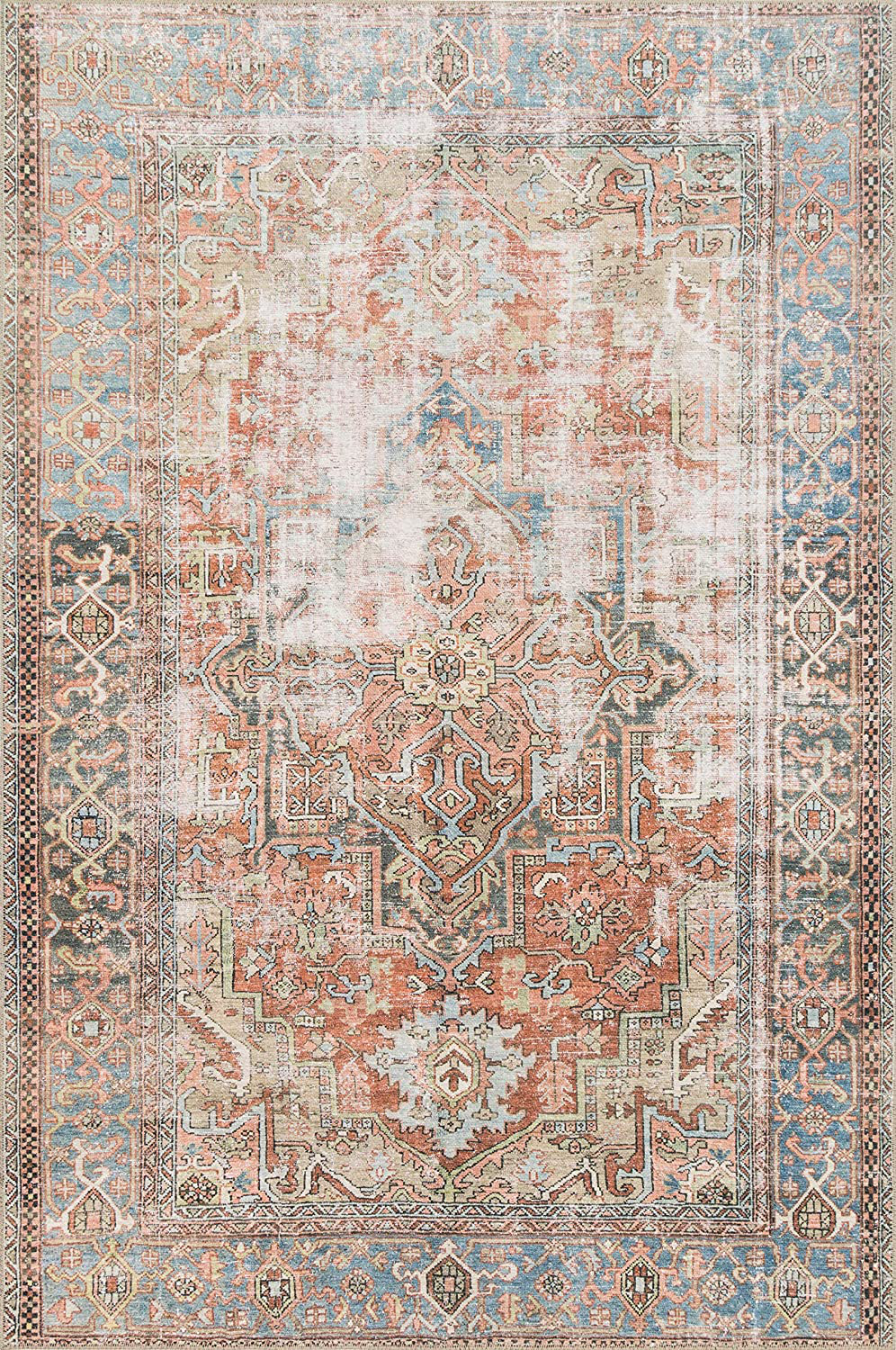 Rynx | Loloi Loren Collection Vintage Printed Persian Area Rug 3'-6" x 5'-6" Terracotta/Sky