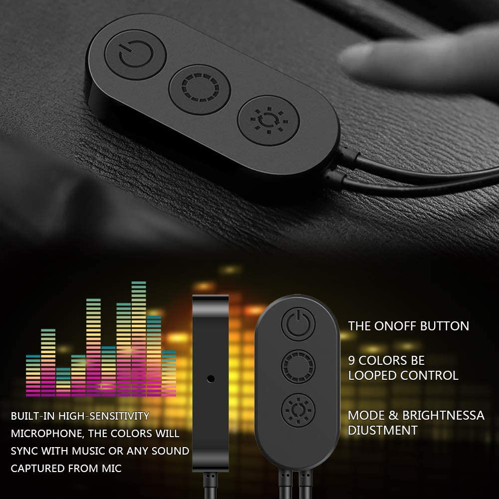 Rynx | SUNPIE Car Interior Light, Car Strips Light with App and Remote Control Waterproof LED Atmosphere Car Light Comes with 48 LED Chip 8.8ft Length Indoor Light with DC 12V Car Charger Sync to Music
