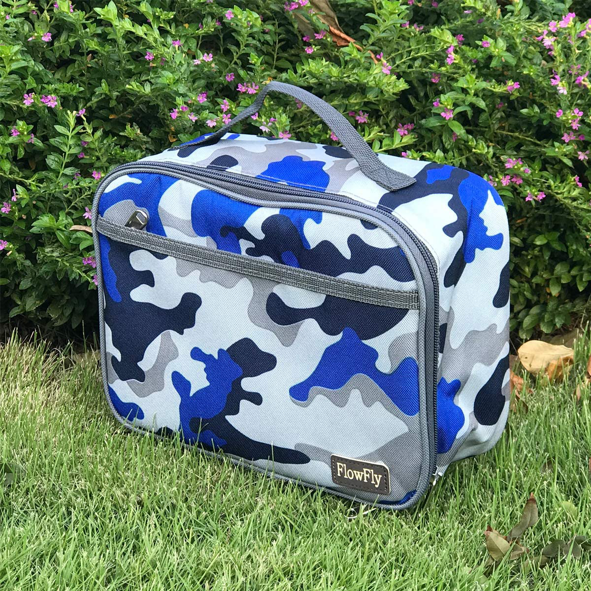 Rynx | Flowfly Kids Lunch Box Insulated Soft Bag Mini Cooler Back To School Thermal Meal Tote Kit For Girls, Boys, Camo, With Free Us Flag Badge