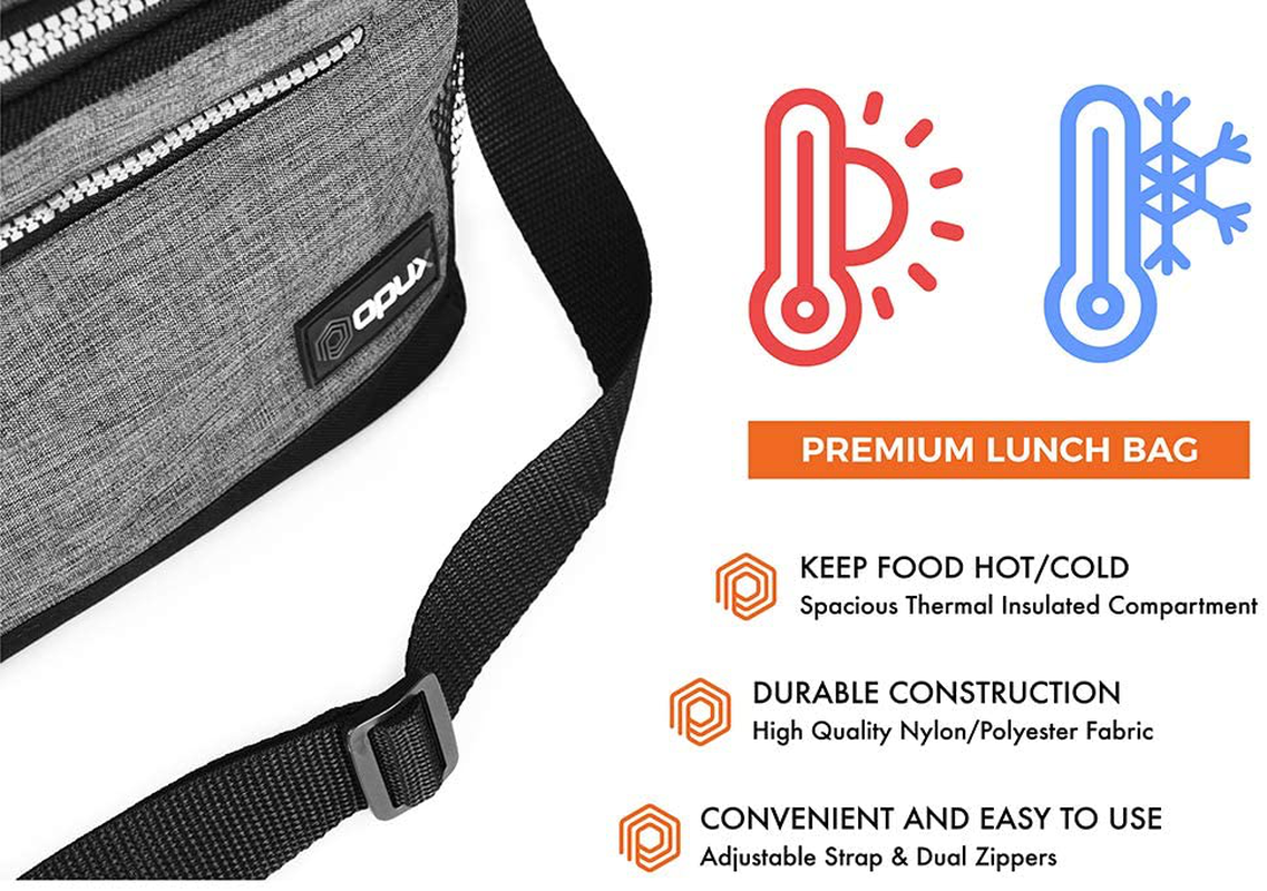 Rynx | Opux Insulated Lunch Box For Men Women, Leakproof Thermal Lunch Bag For Work, Reusable Lunch Cooler Tote, Soft School Lunch Bucket For Kids With Shoulder Strap, Pockets, 14 Cans, 8l, Heather Grey