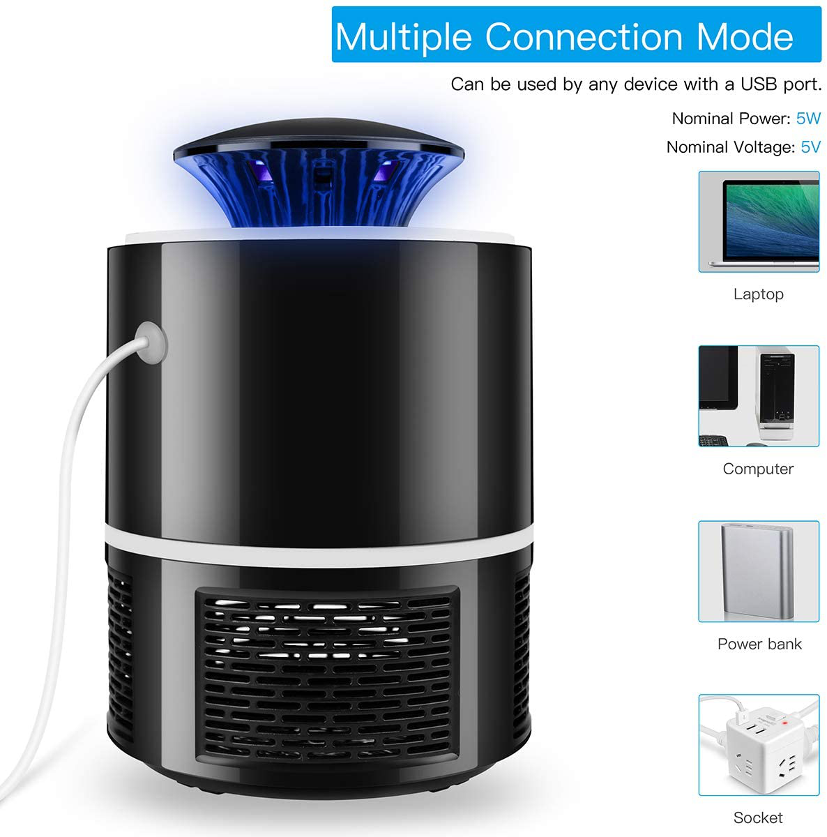 Rynx | AICase Electric Mosquito Killer, USB UV Lamp Insect Killer Without Noise Without Radiation Fly Trap with Trap Lamp for Indoor Home
