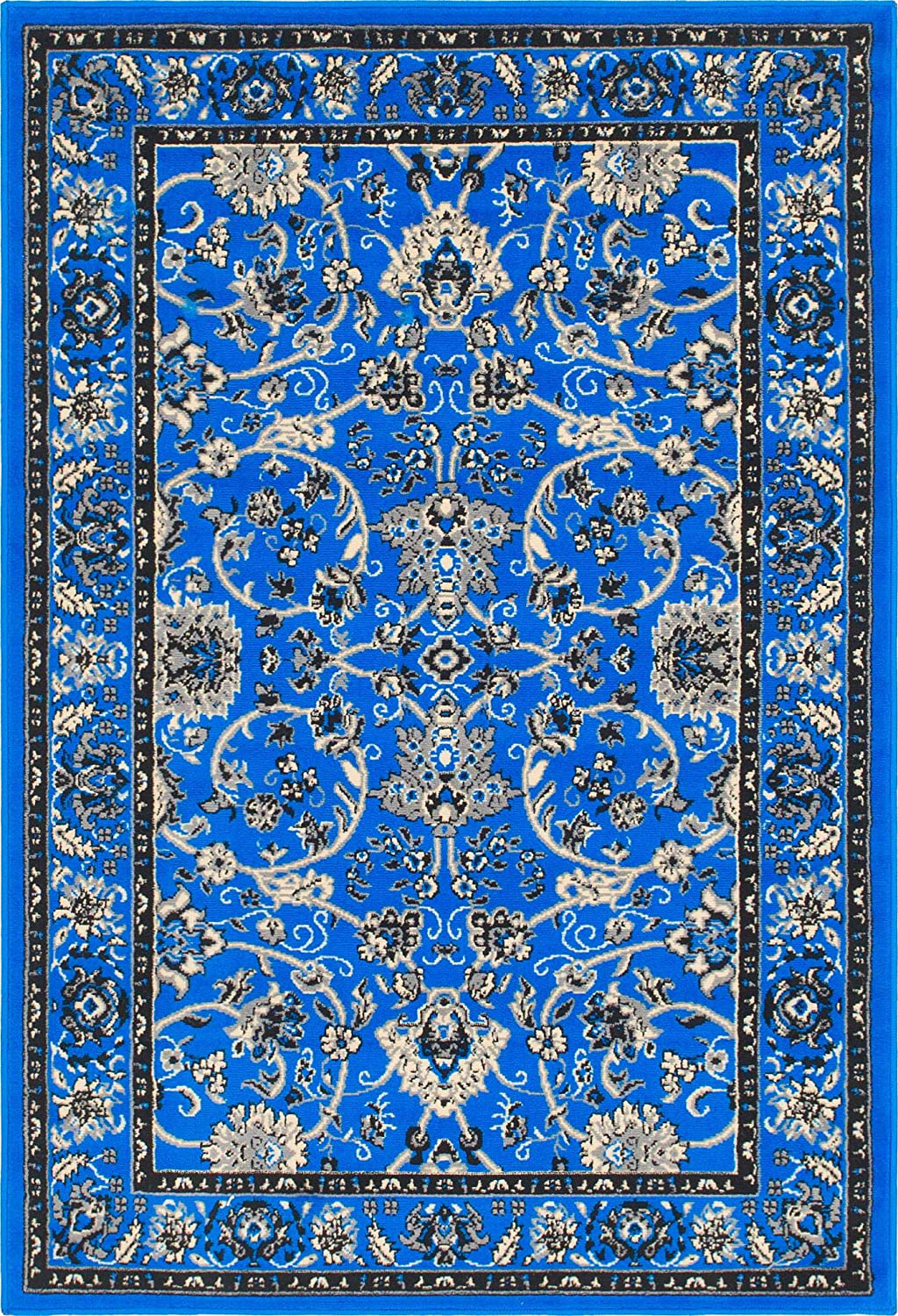 Rynx | Unique Loom Kashan Traditional Floral Area Rug, 4 x 6 Feet, Blue/Ivory